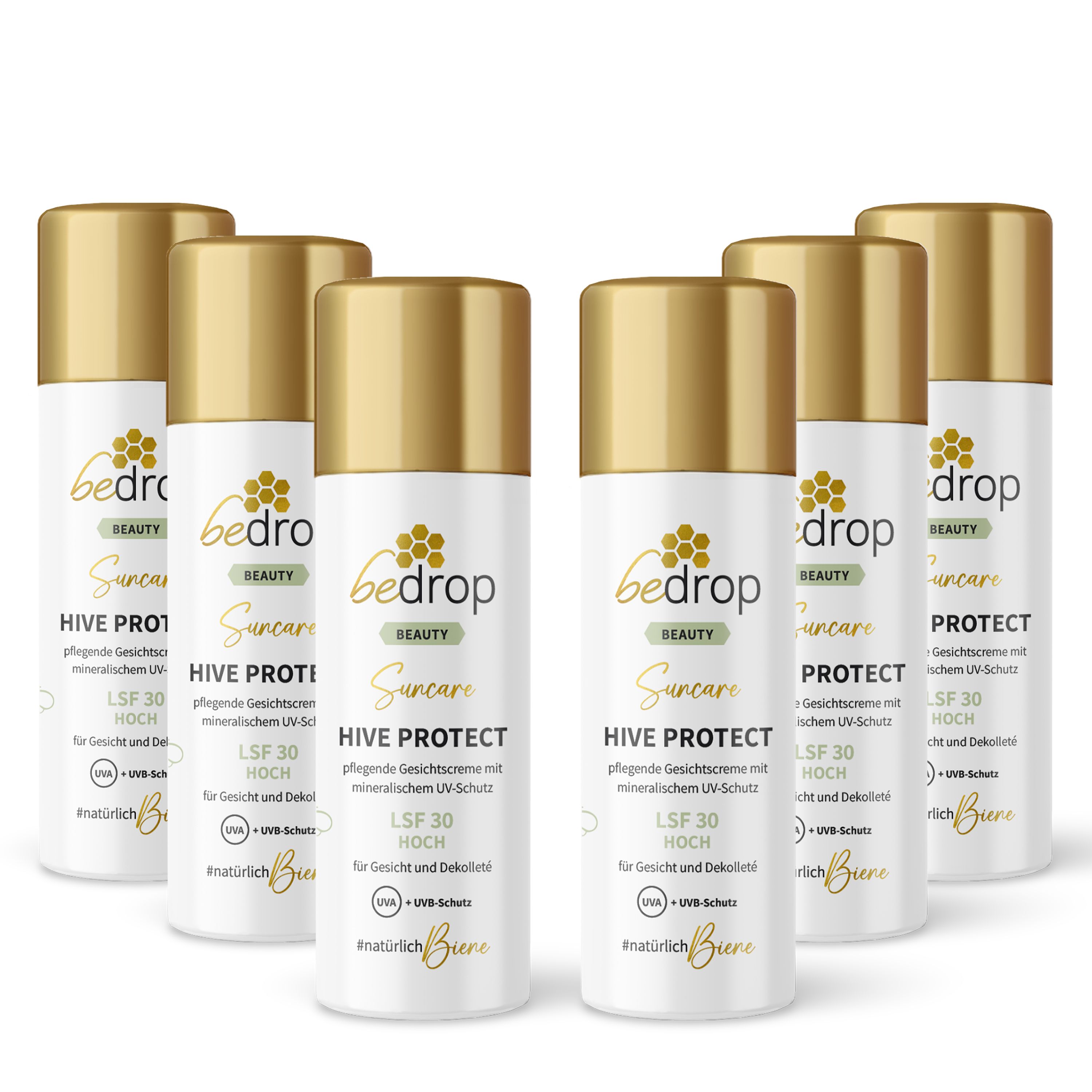Vorteilsset: 6x Hive Protect LSF 30 - Sonnencreme für Gesicht mit mineralischem UVA & UVB-Schutz 6x50 ml Sonnenschutzcreme