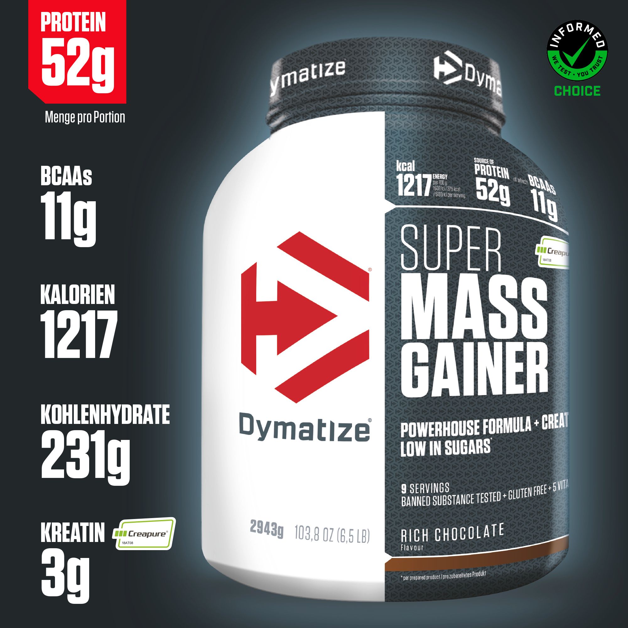 DYMATIZE Weight-Gainer Pulver Super Mass Kohlenhydrate Rich Chocolate