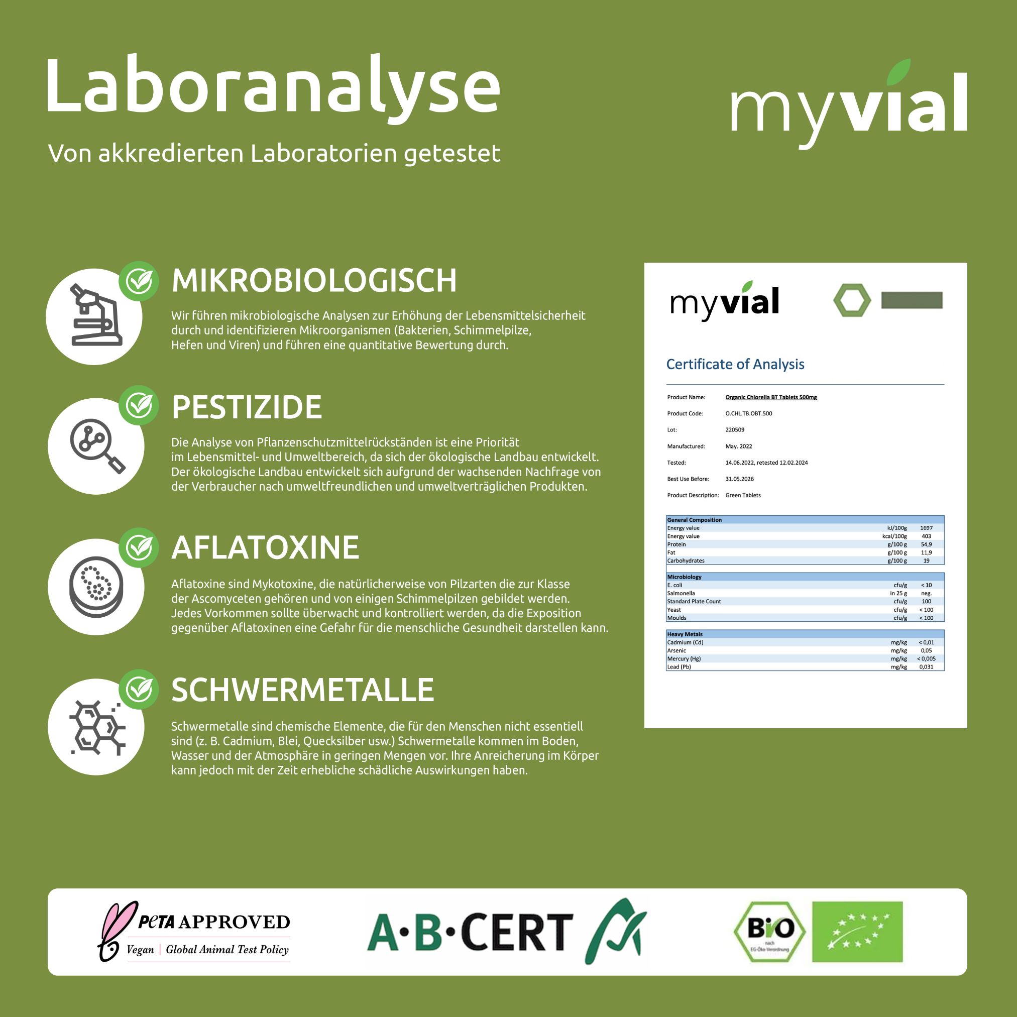 myvial® Bio Chlorella Tabletten Presslinge - 240 St mit Eisen & B12 - vegan