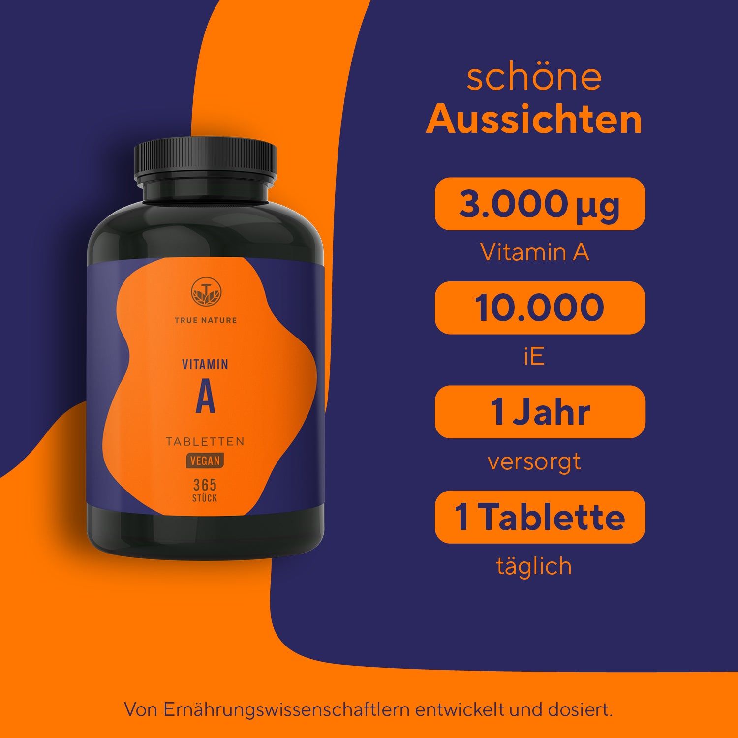 TRUE NATURE® Vitamin A Tabletten - Augenvitamine Vegan & Made in Germany