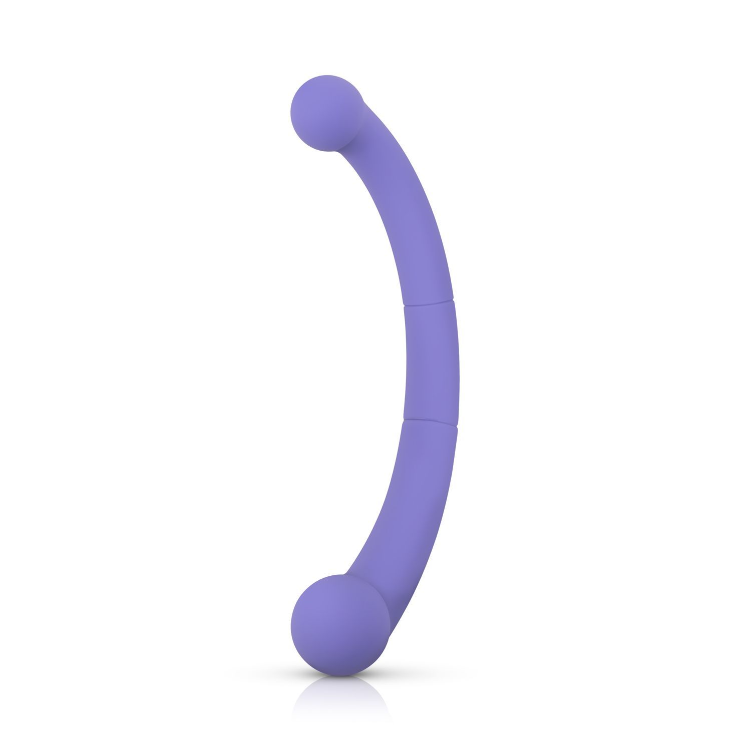 Produit de bien-être incurvé violet avec deux boules et articulations. Autoportant sur fond blanc.