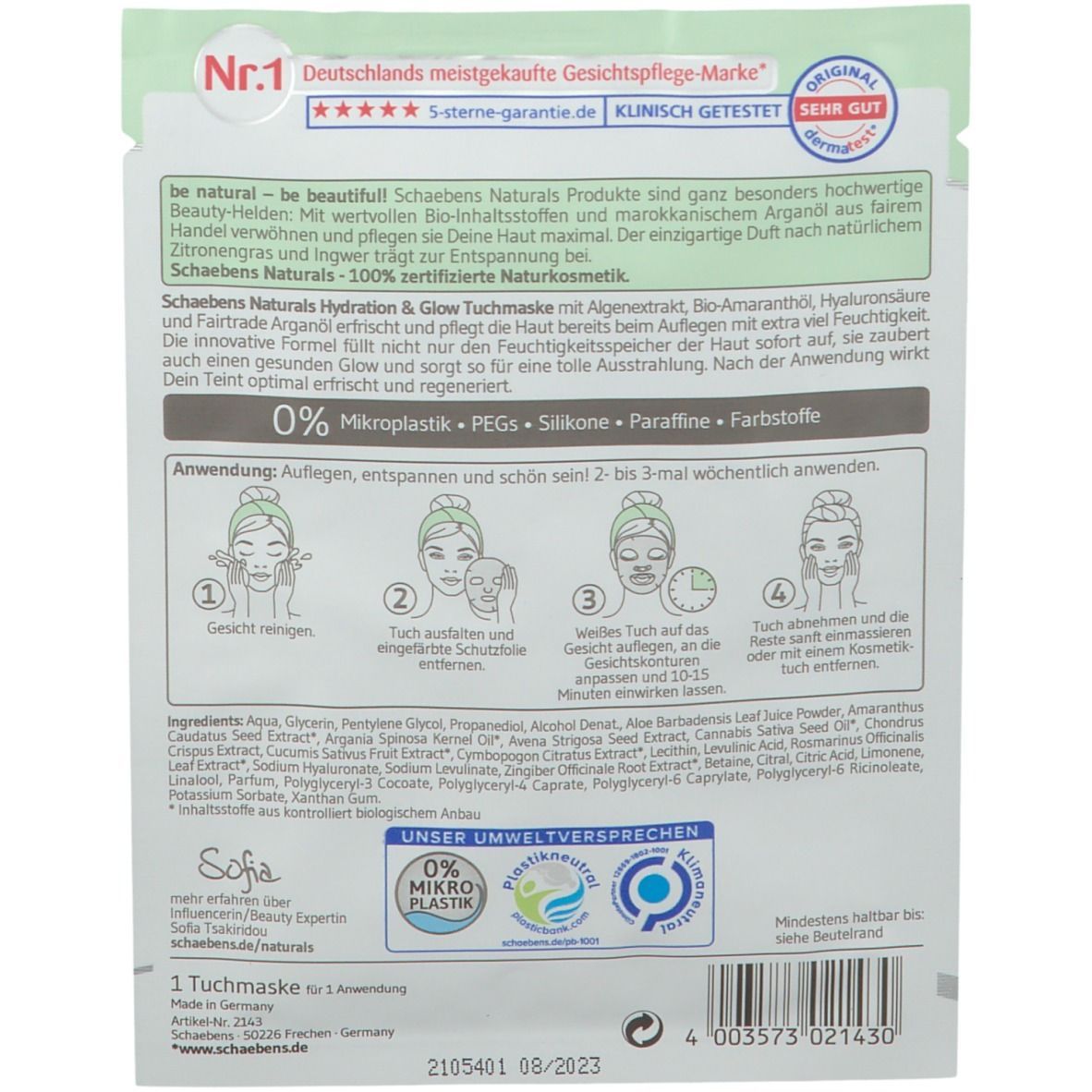 Schaebens NATURALS Hydration & Glow TUCHMASKE