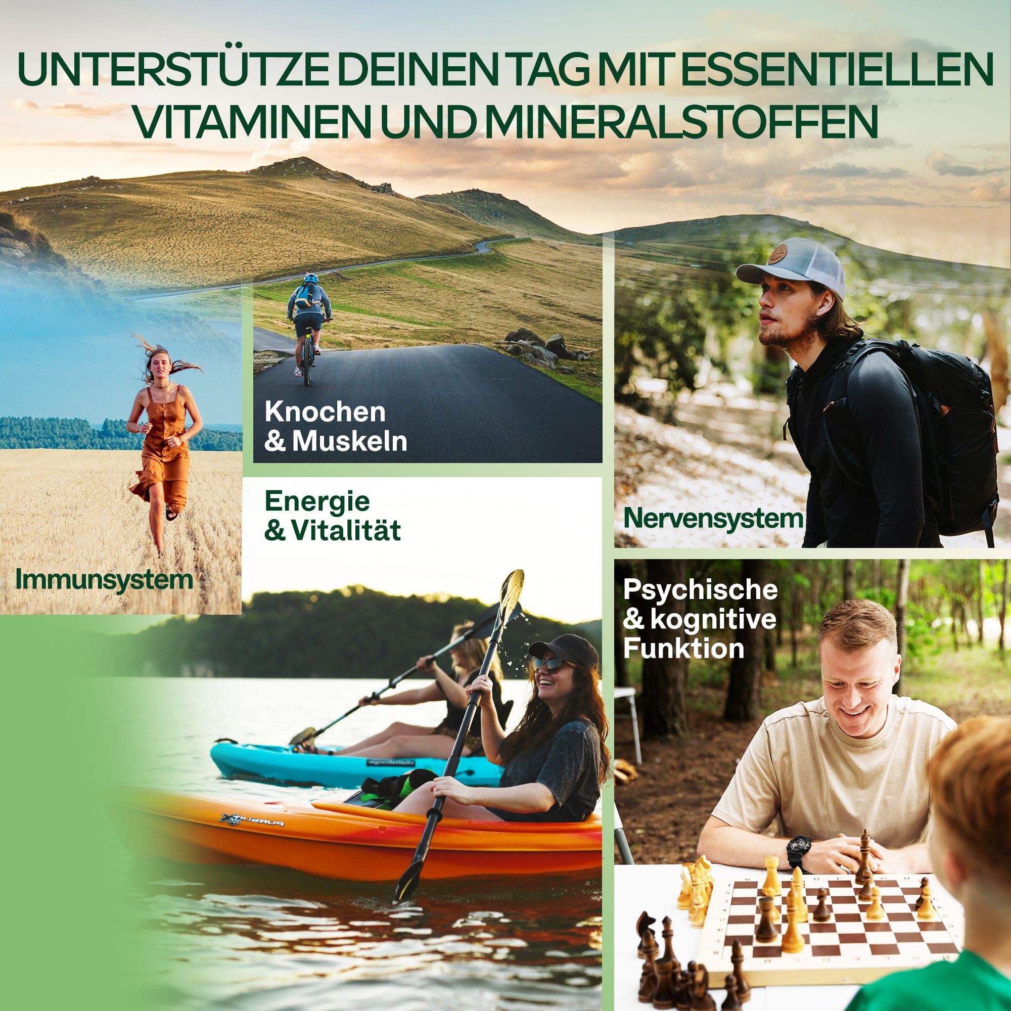 Verschiedene Aktivitäten. Aufschrift: AAVALABS Multivitamin Complex. Vitamine und Mineralien.