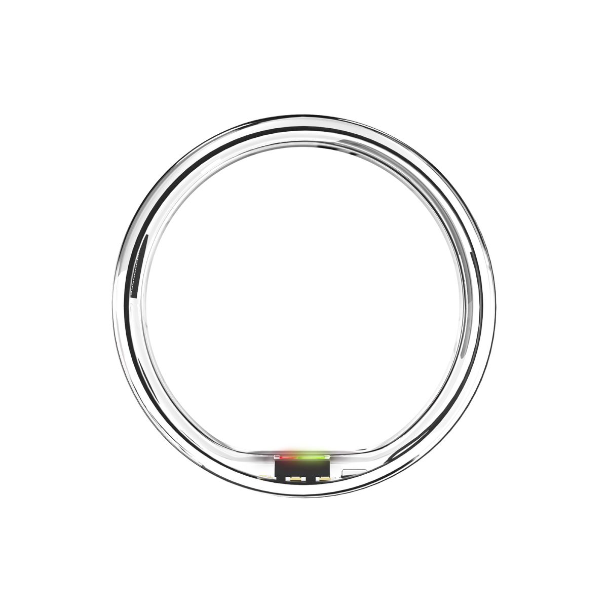 Zirkelförmiger, silberfarbener Ring. Innenliegende Sensoren mit farbigen Lichtern.