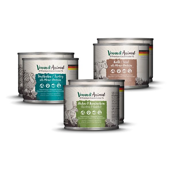 Venandi Animal - Probierpaket - Huhn & Kaninchen, Kalb, Truthahn