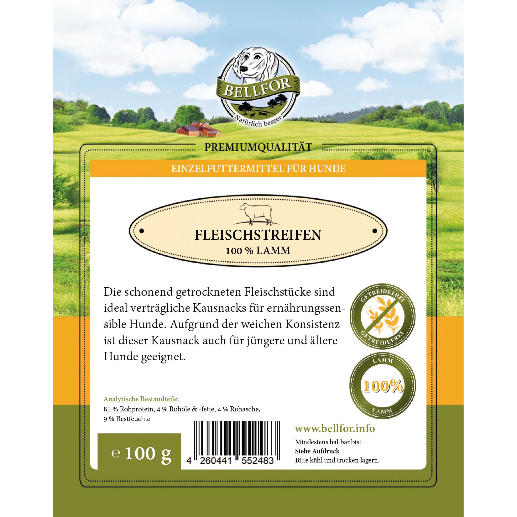 Bellfor Gesunder Hundesnack - Fleischstreifen Lamm