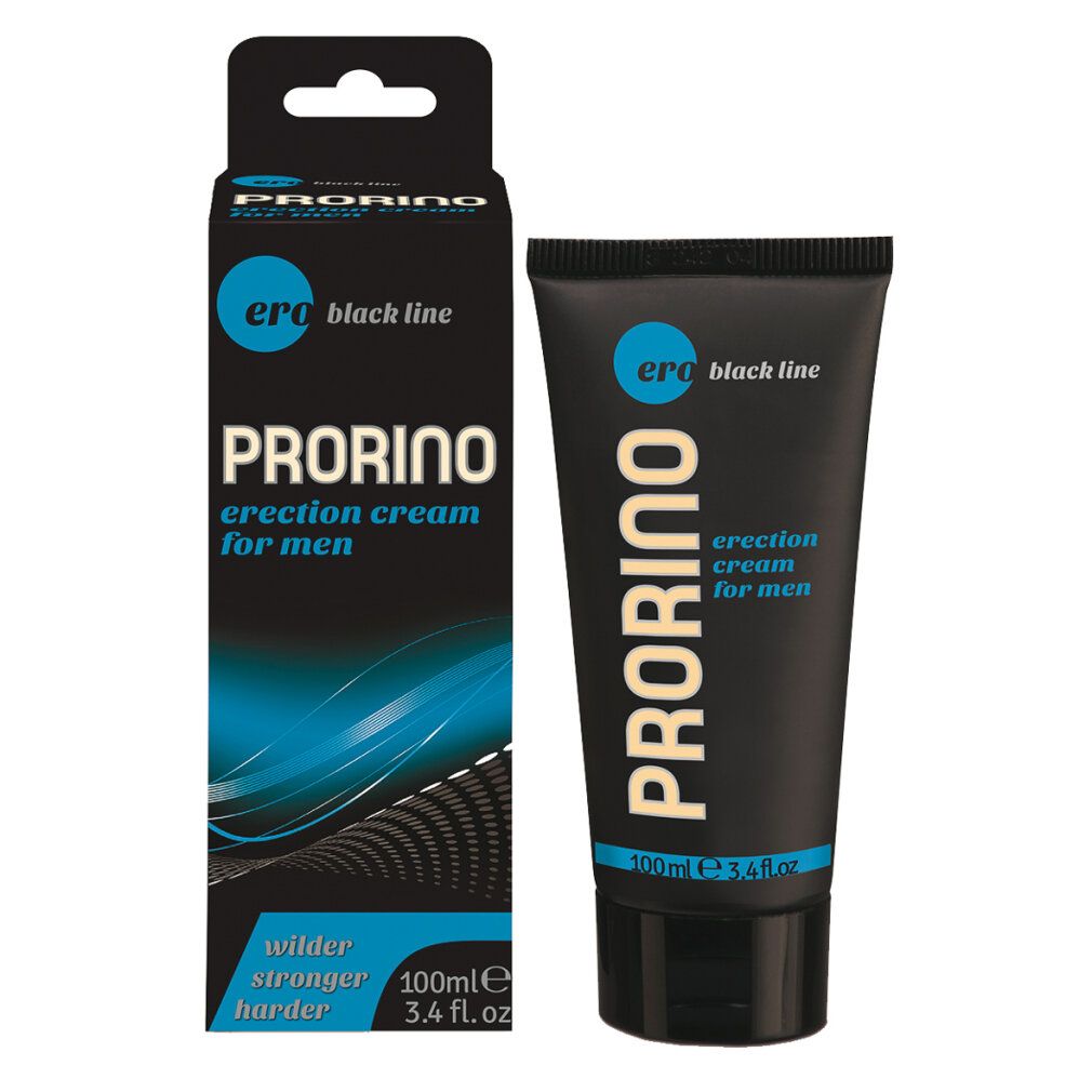 Produkt und Verpackung. Schwarze Tube und Schachtel mit Produktnamen.