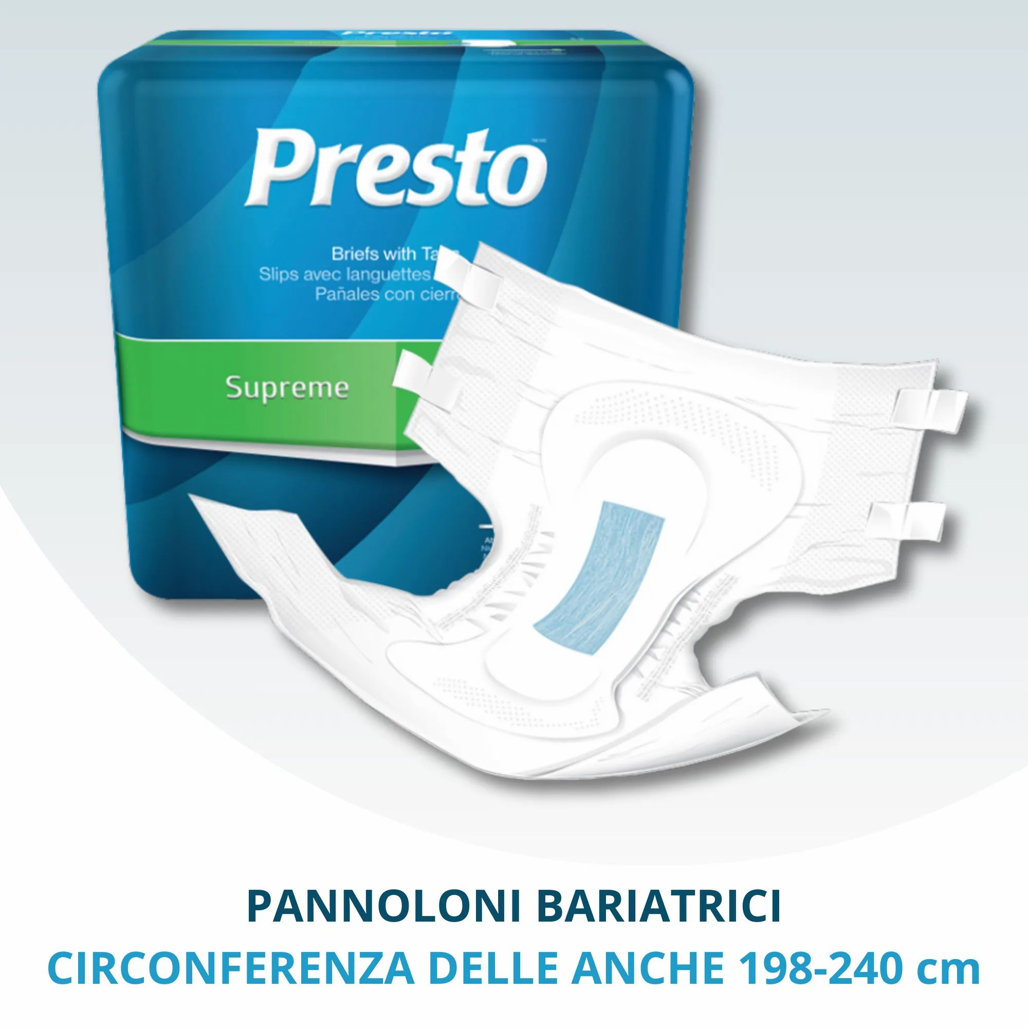 Presto Supreme bariatrische Windel, XXXL, mit Klebestreifen. Hüftumfang 198-240 cm.