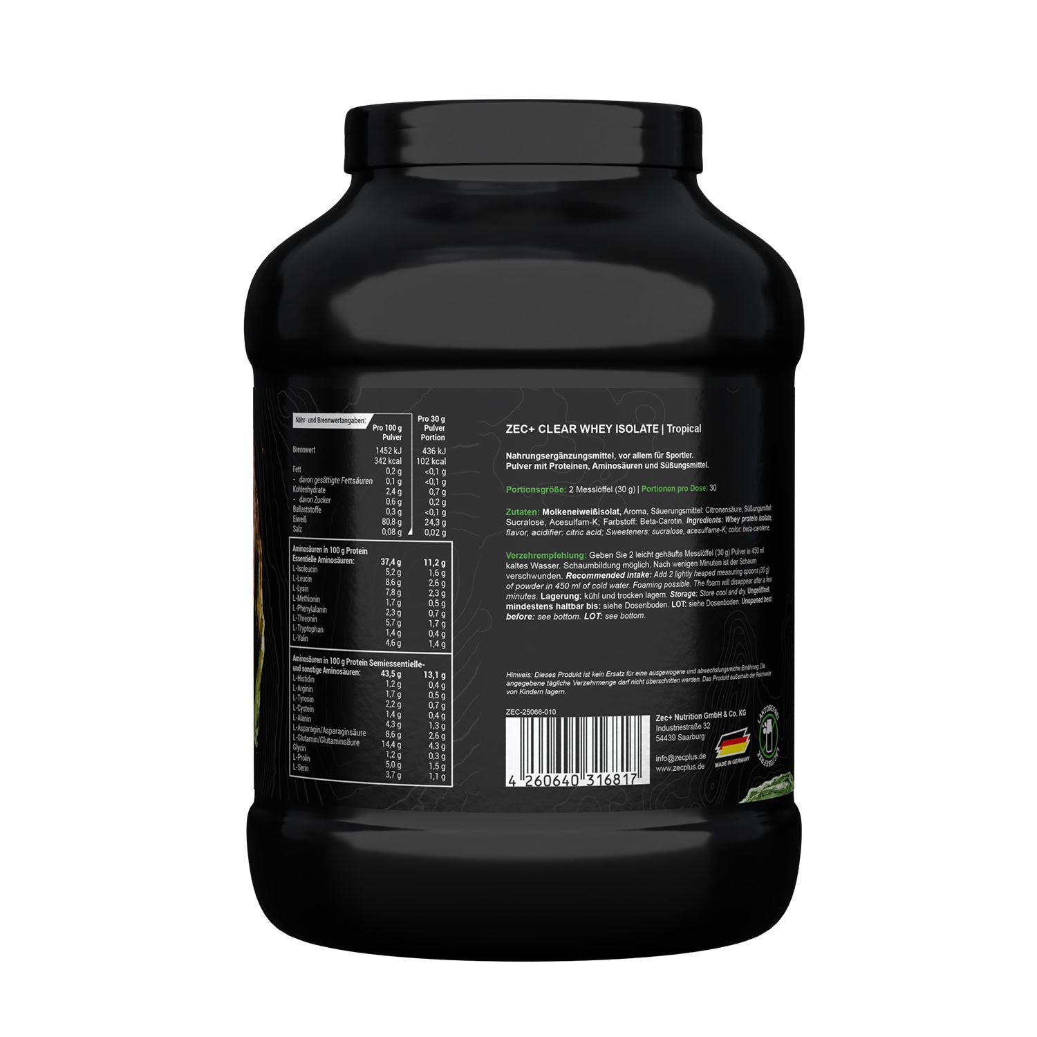 Zec+ Clear Whey Isolate Protein/ Eiweiß Tropical 900 GR Pulver