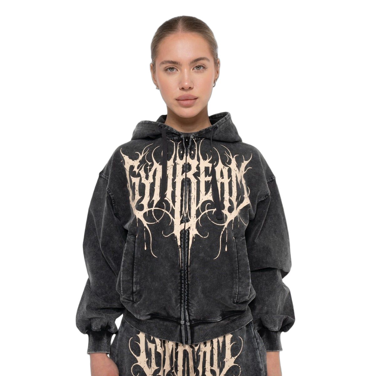 GymBeam Hoodie Damen Oversized mit Reißverschluss, Kapuze und Taschen Charcoal 1 St