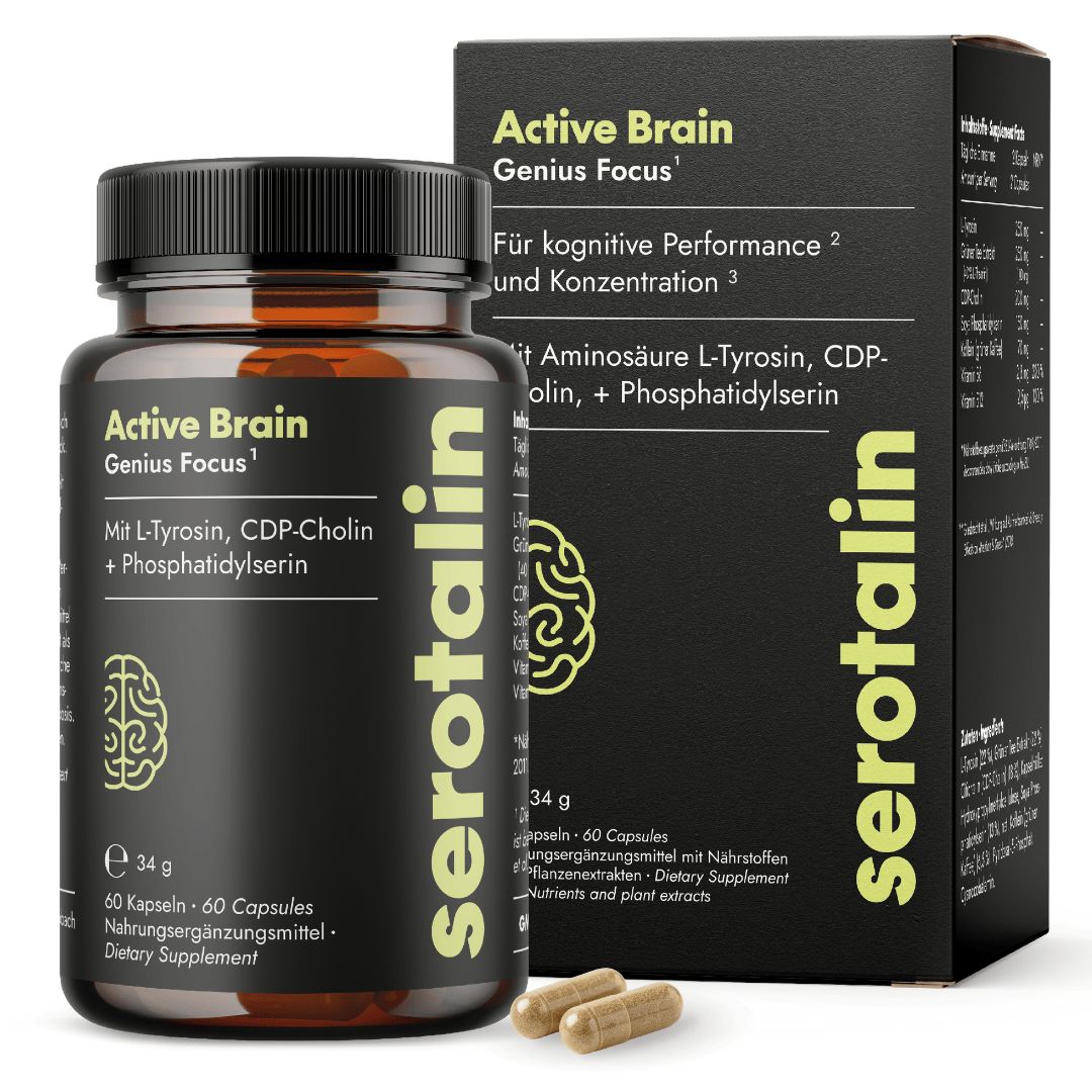 serotalin Active Brain Genius Focus | Konzentration & Fokus Booster | L-Tyrosin, CDP-Cholin, B6, B12