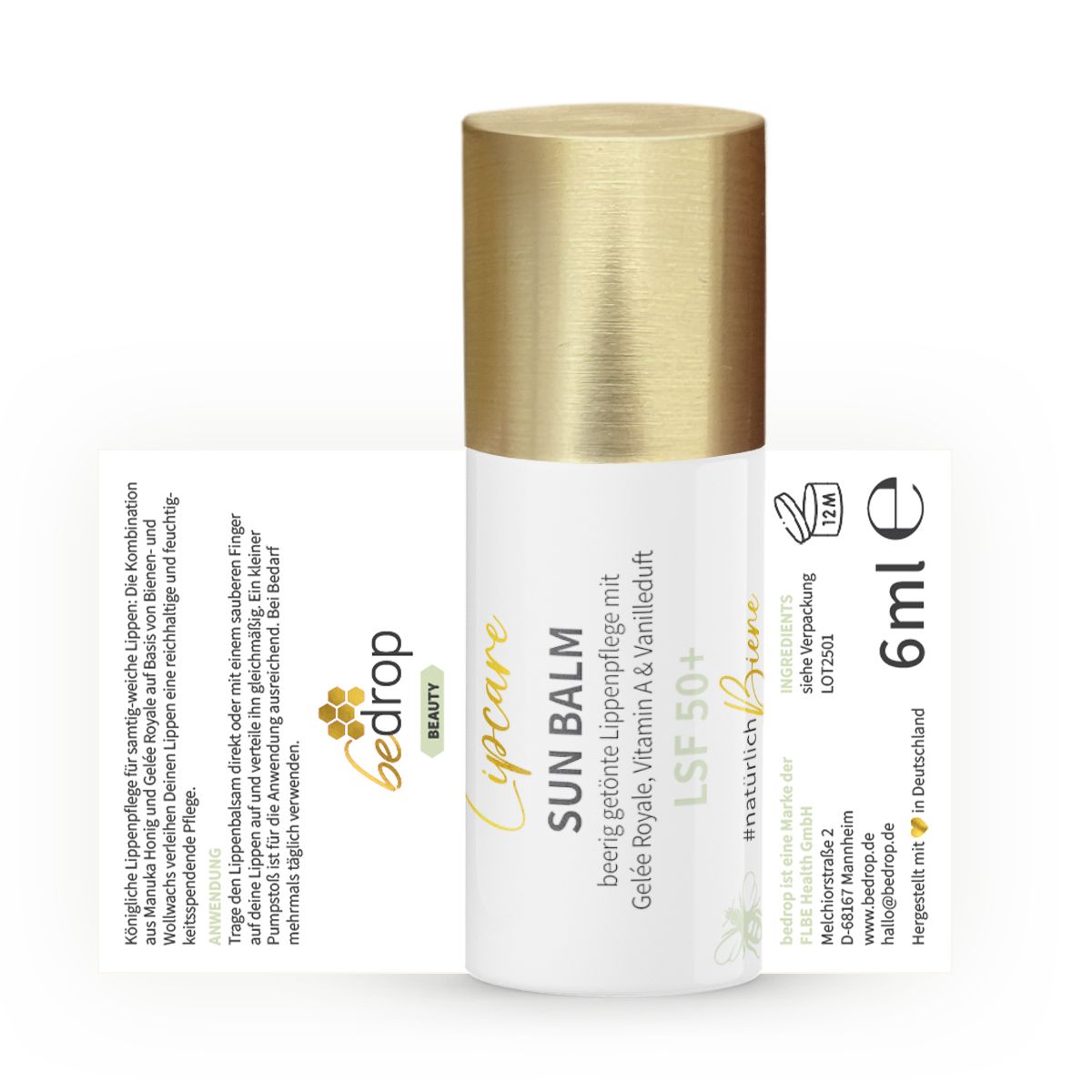 SUN BALM LSF 50+ - getönter Lippenpflegebalsam mit Gelée Royale & zartem Vanilleduft