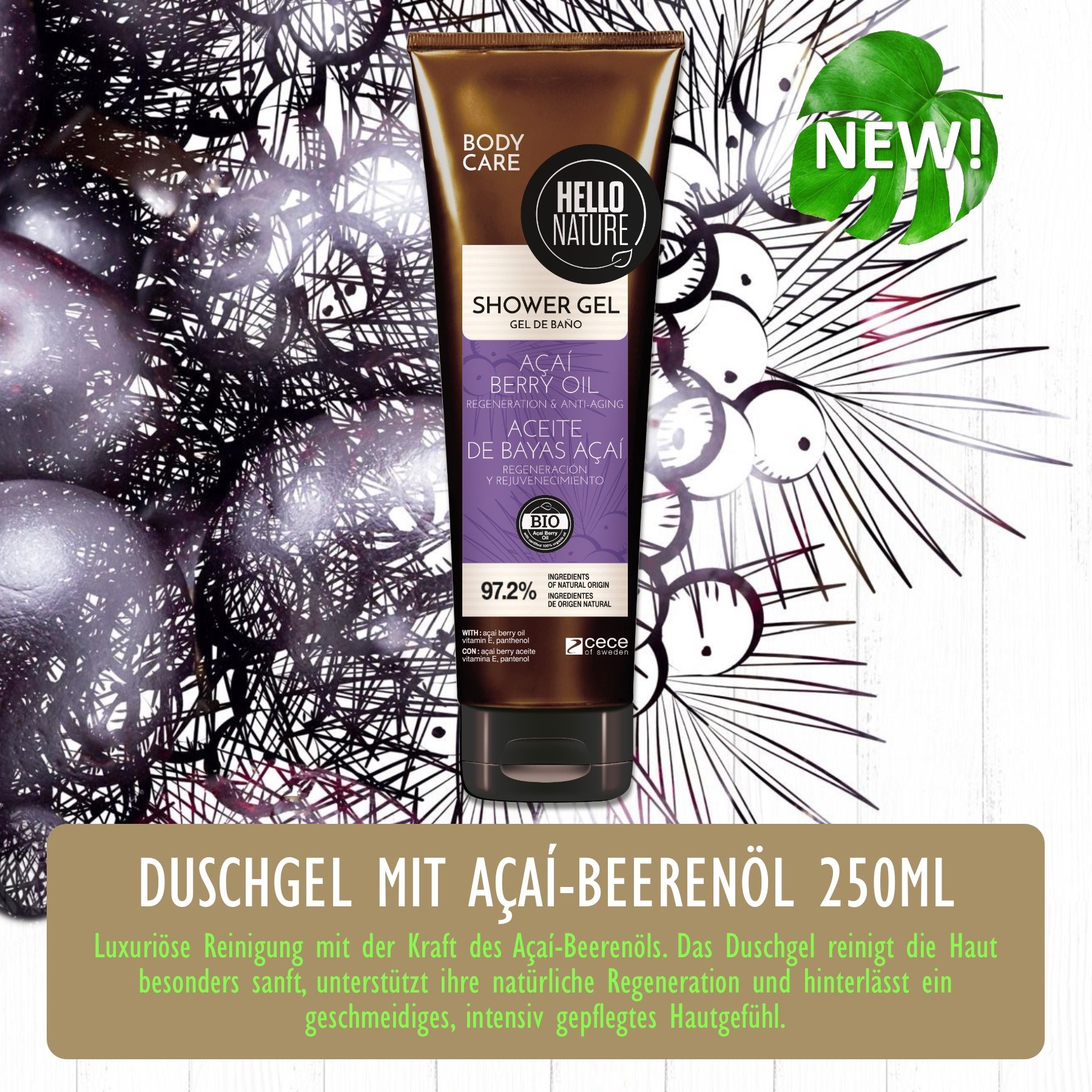 Hello Nature Duschgel Herren Damen mit Acai-Beeren für die Körperpflege