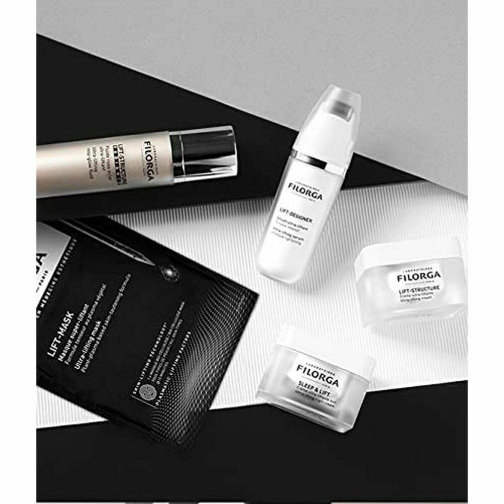 Verschiedene Filorga-Produkte. Enthalten: Lift-Maske, Lift-Designer, Sleep & Lift Creme, Lift-Structure Creme.