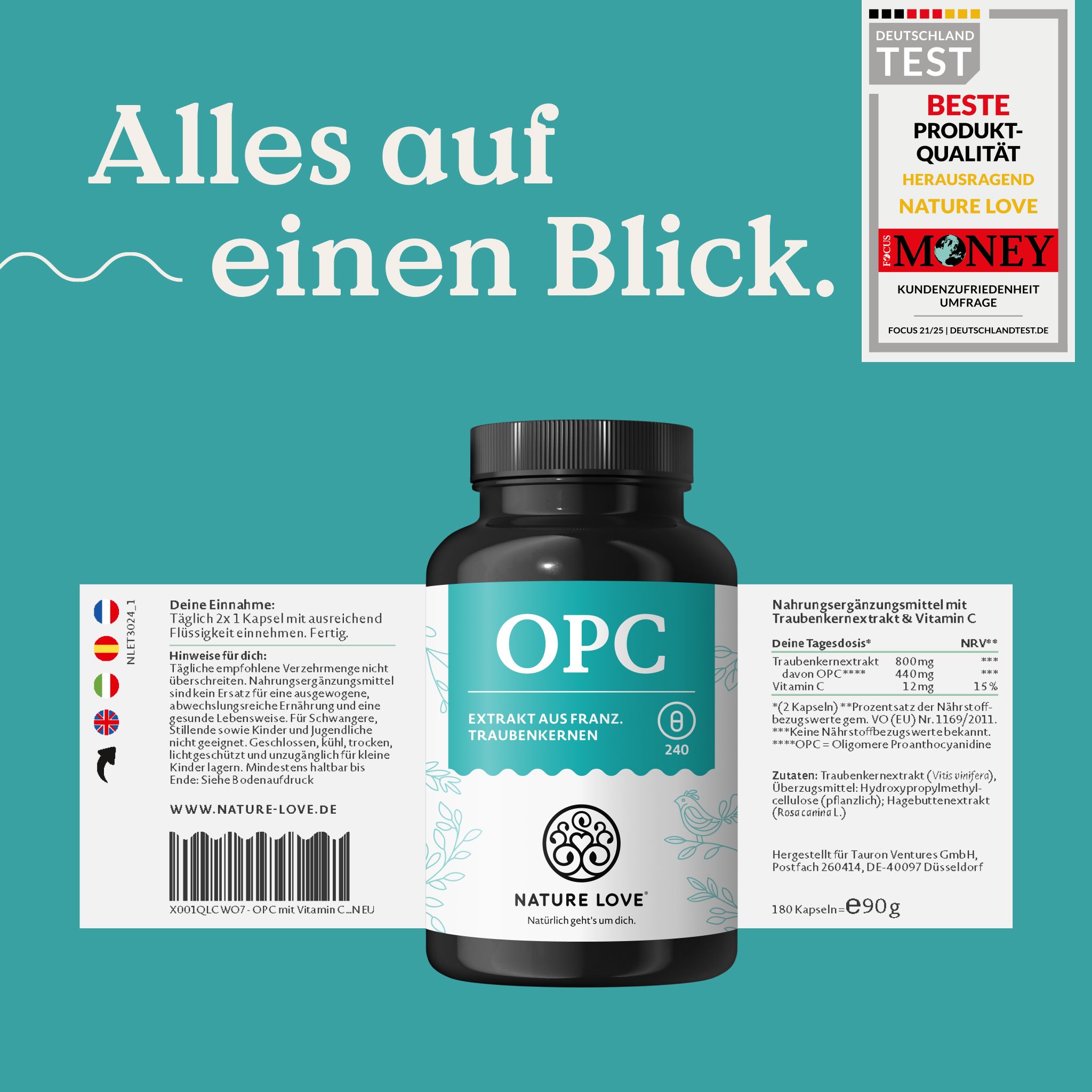 Natur.Love L-Arginin 4500 Kapseln, vegan, 365 Stück.