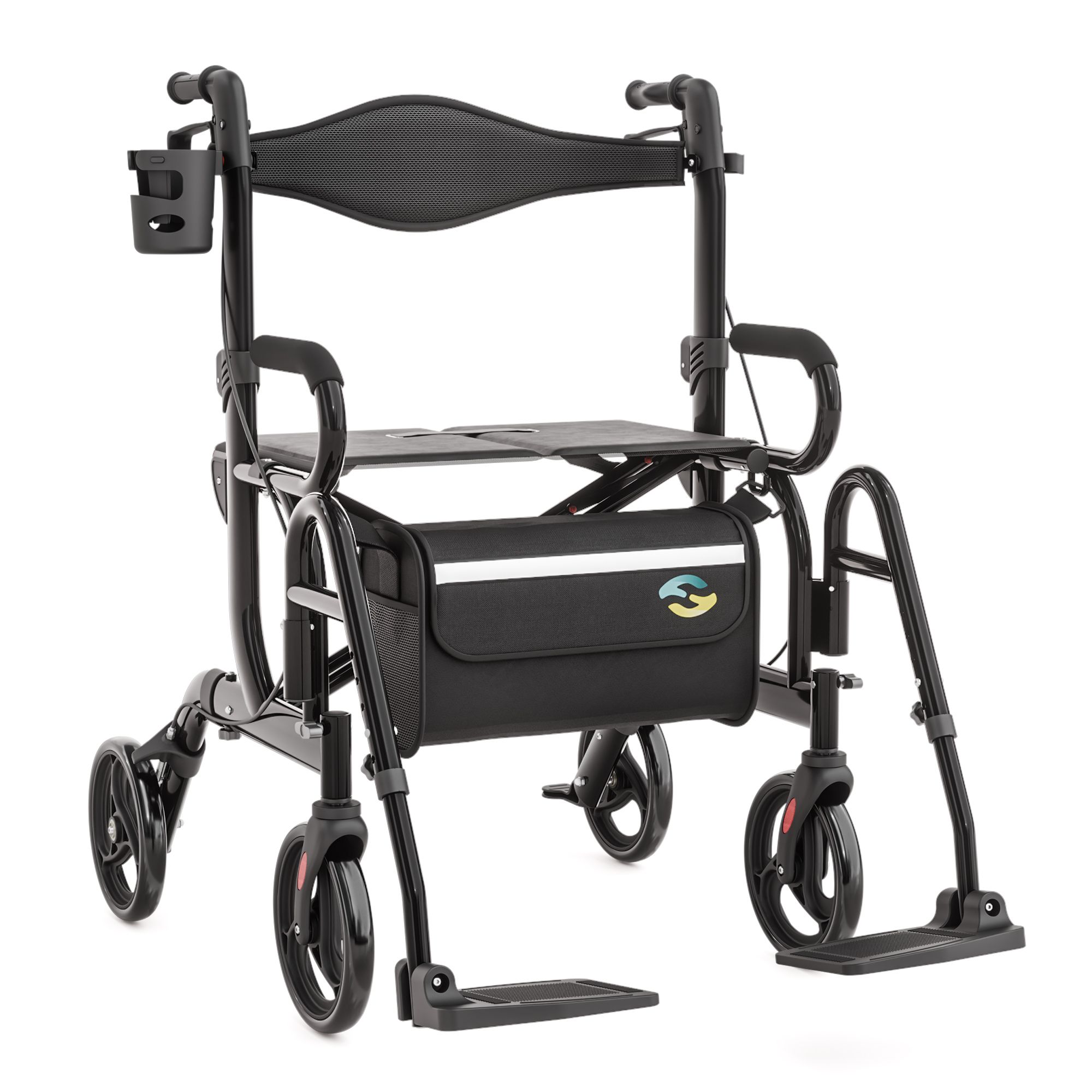 Helavo 2 in 1 Rollator & Rollstuhl in Einem - Faltbarer Rollator mit Fußstützen
