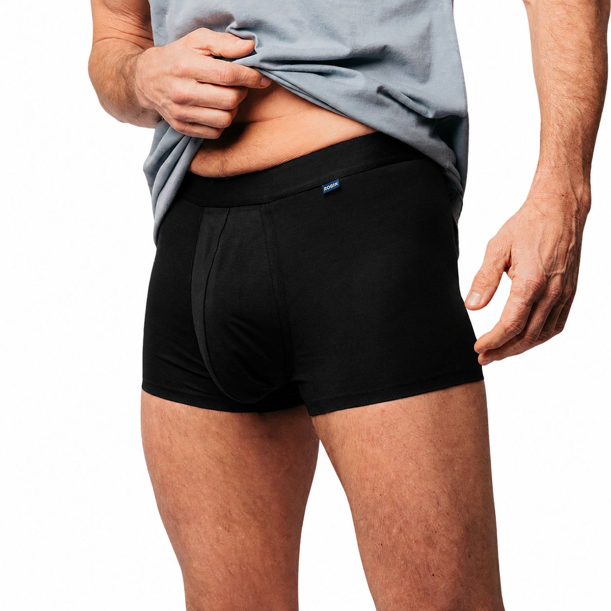 Schwarze Boxer-Shorts für Herren, aus Baumwolle, mit elastischem Bund.