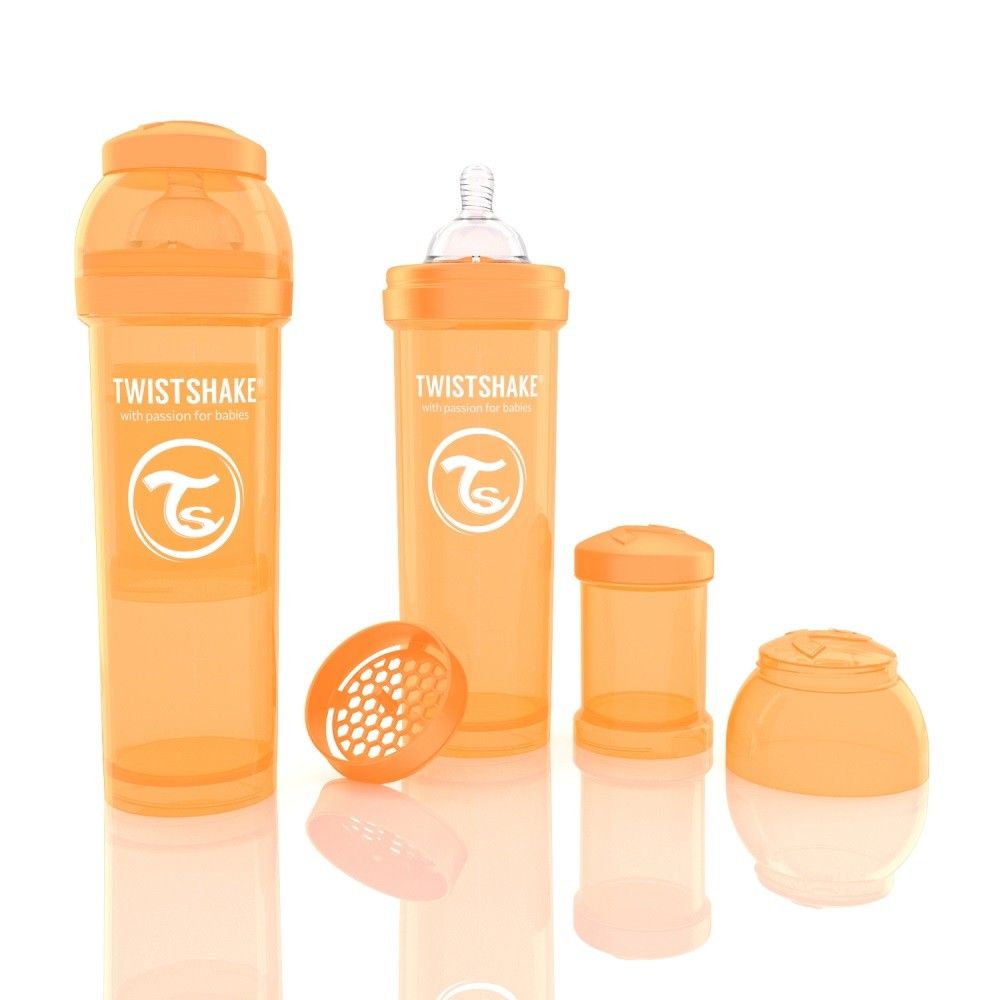 Twistshake Anti-Kolik Trinkflasche / Babyflasche mit Silikonsauger und Milchpulverportionierer 330ml