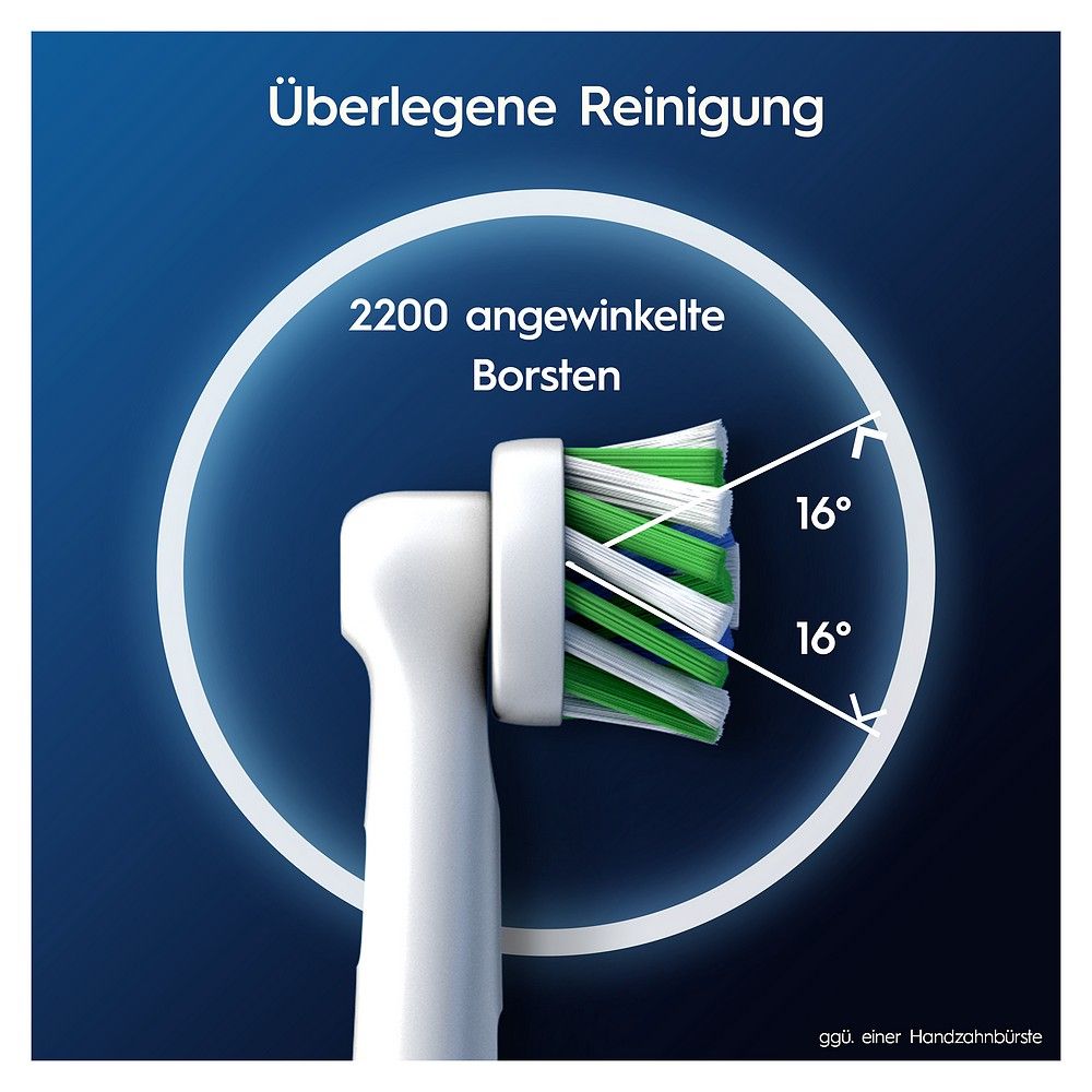 Aufsteckbürste mit 2200 angewinkelten Borsten (16°). Überlegene Reinigung.