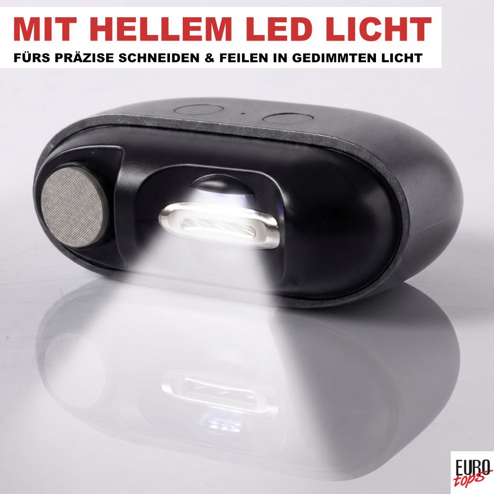 EUROtops Nageltrimmer mit LED & Feile – elektrisch, 2 Stufen & USB-Akku