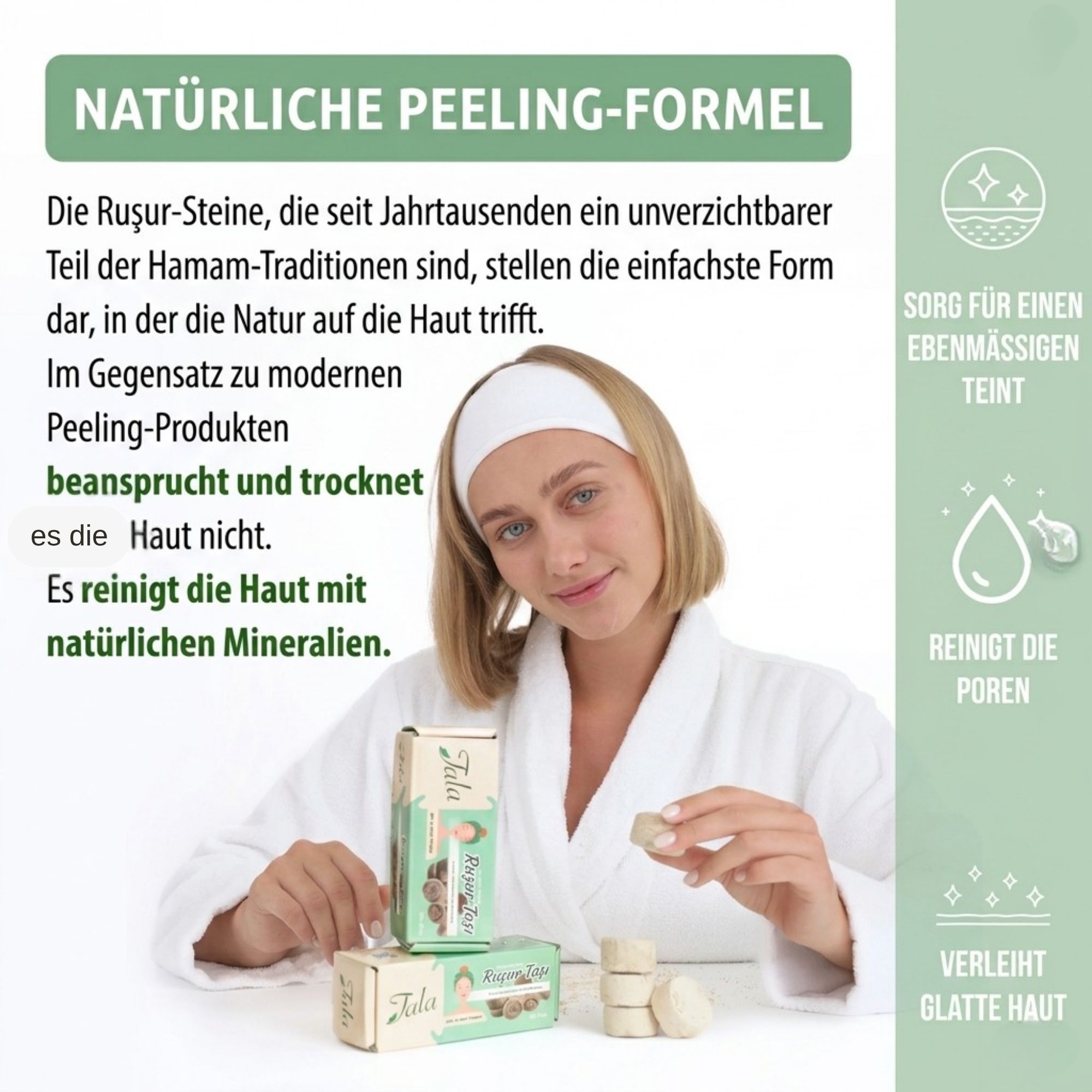 Tala Rusur-Stein Roshoor Peeling für Gesicht & Körper, Natürliches Hamam-Peeling, Peelingstein