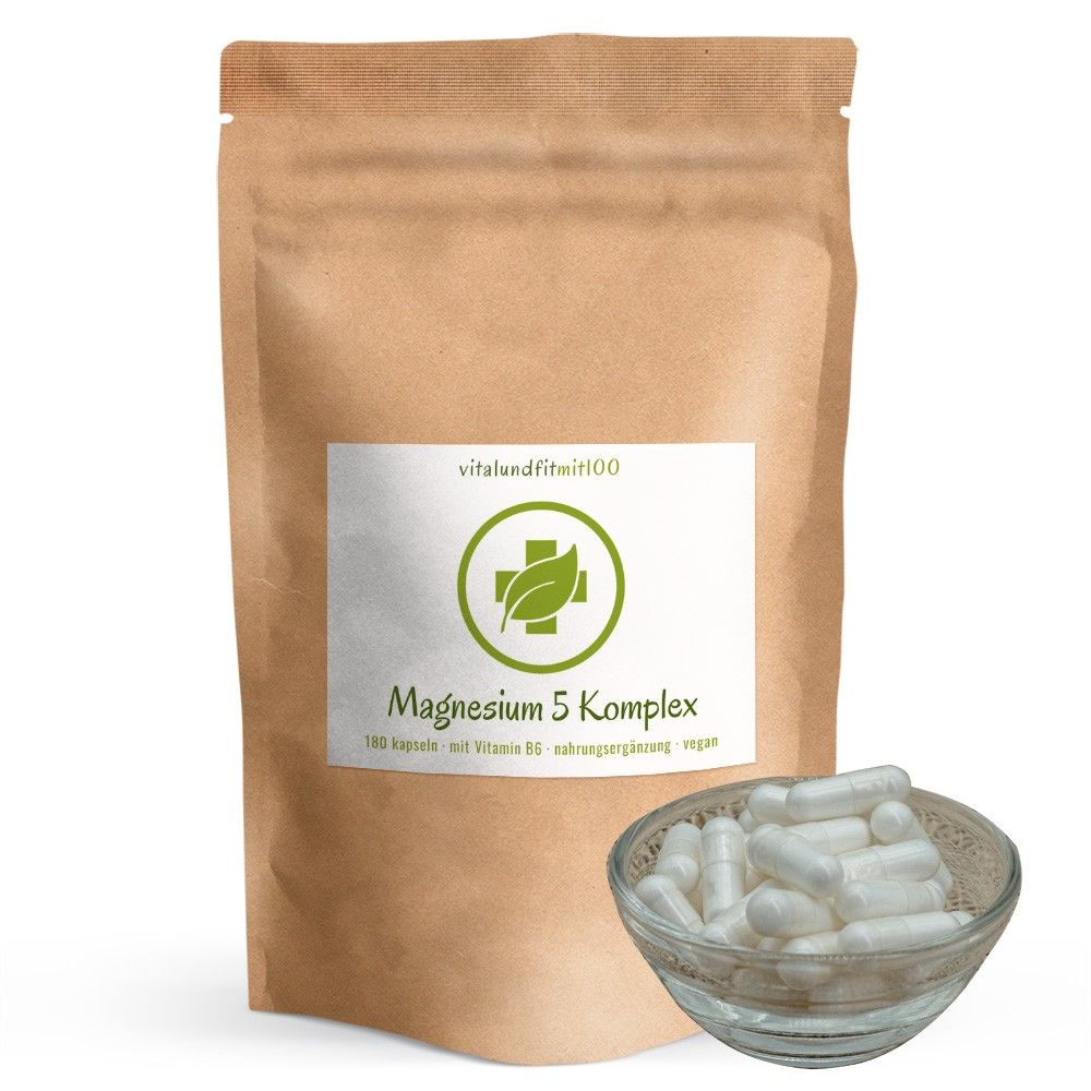 vitalundfitmit100® Magnesium 5 Komplex mit Vitamin B6 Kapseln 180 St