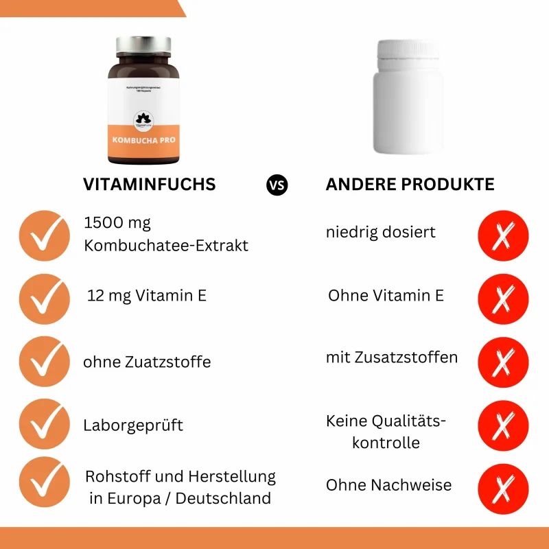 Kombucha Kapseln mit Vitamin E - Hochdosiert von VitaminFuchs 180 St