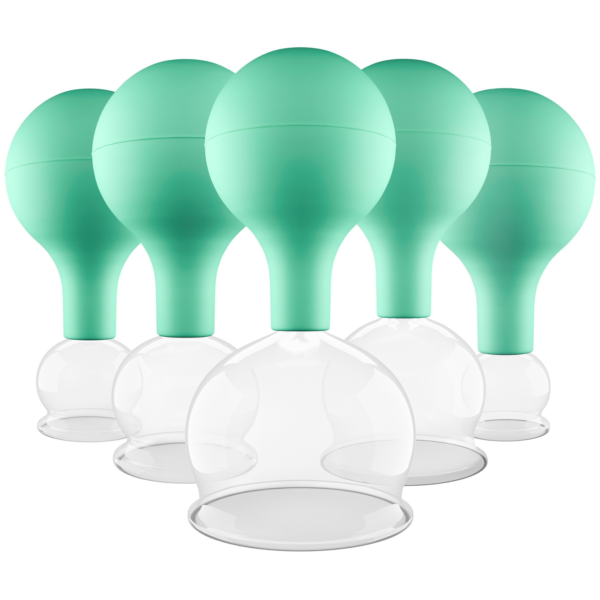 Pulox Schröpfgläser Set aus Echtglas - 5x Schröpfglas mit Saugball, verschiedene Größen in Grün