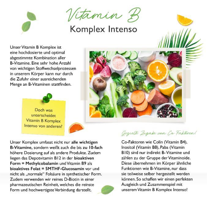vit4ever Vitamin B Komplex Intenso-alle 8 B-Vitamine + 3 Co-Faktoren