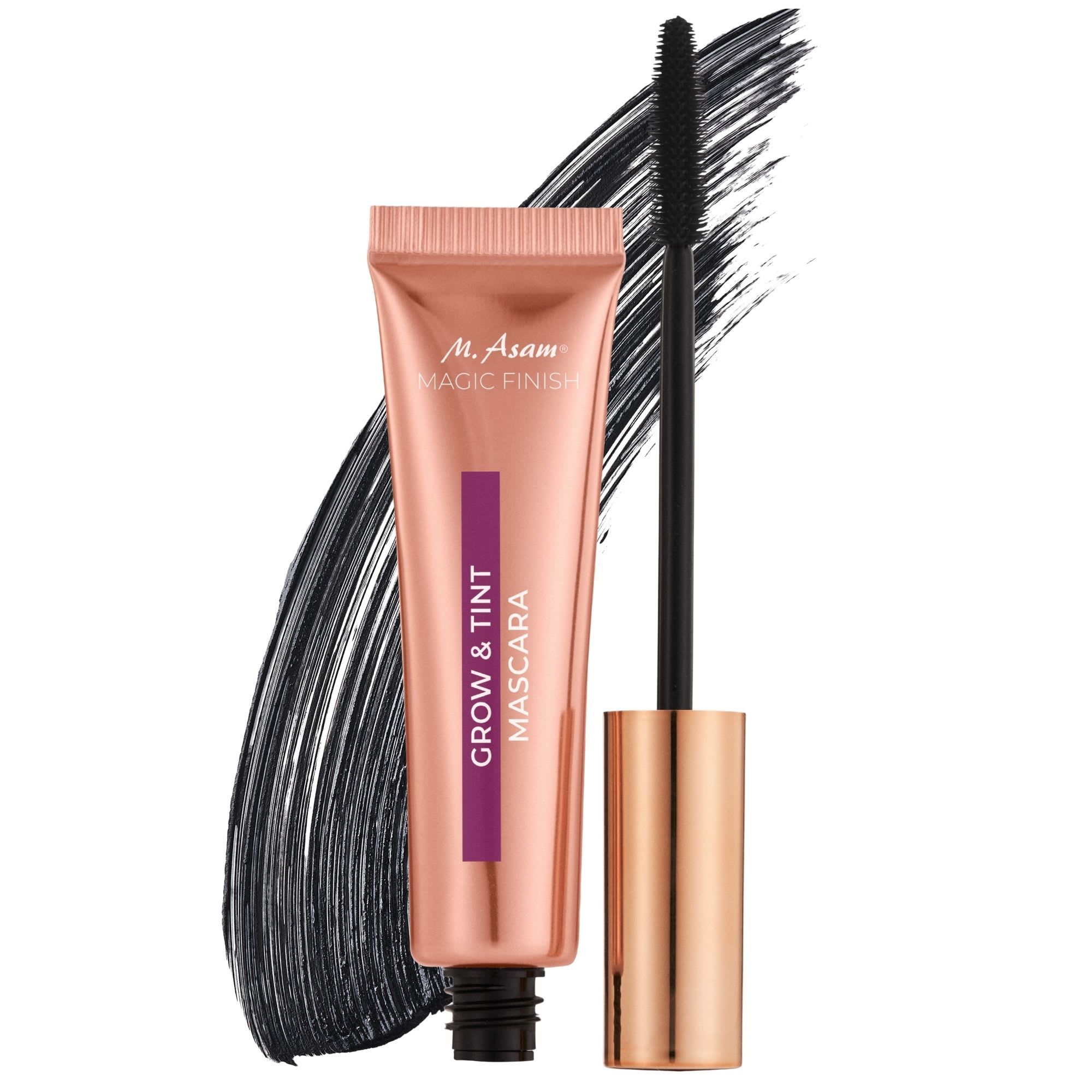 M. Asam Grow & Tint Mascara in Deep Black mit Applikator und Produktprobe.