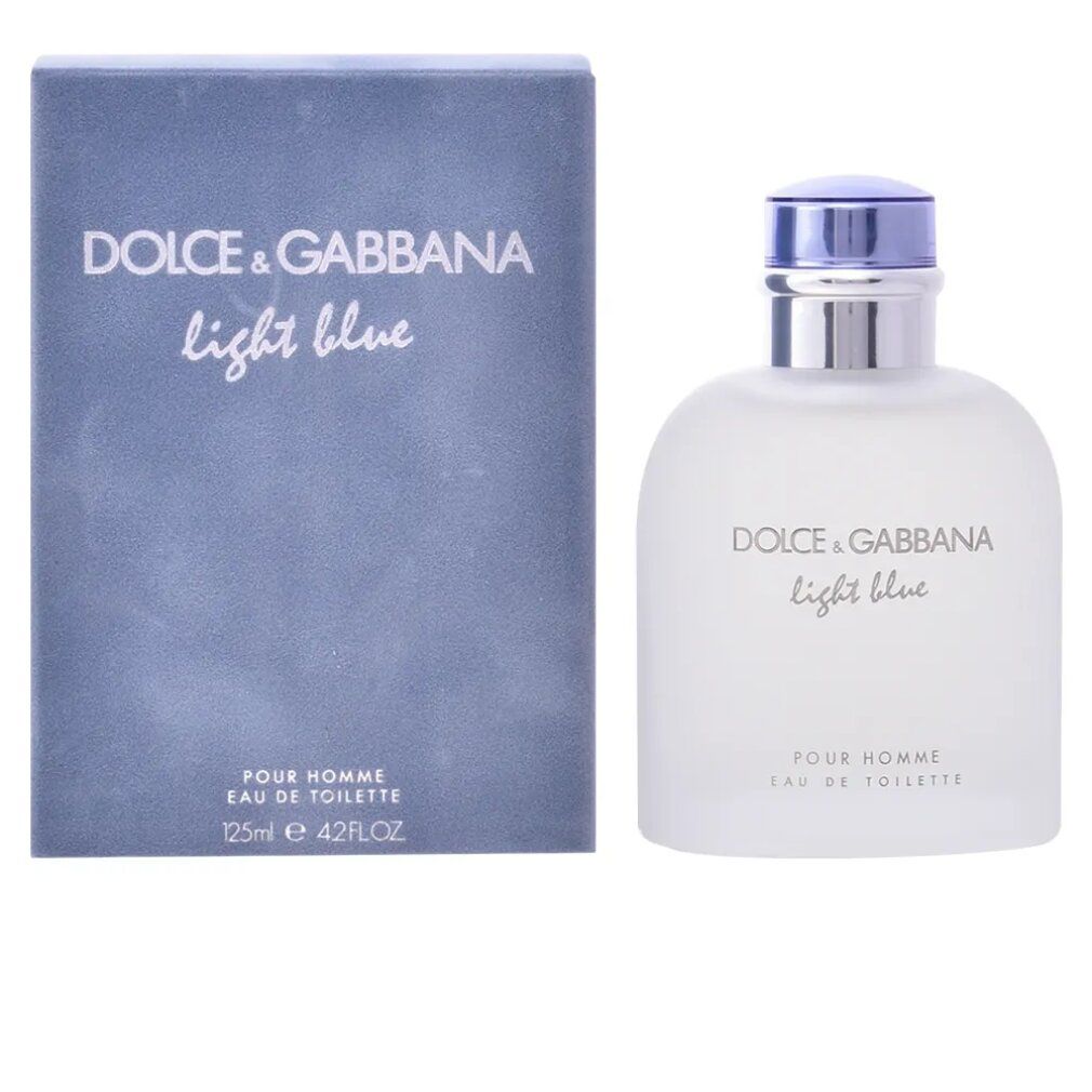 Flakon und Verpackung. Flakon mit blauem Deckel und silbernem Hals. Verpackung: blau, mit weißem Schriftzug DOLCE & GABBANA light blue.