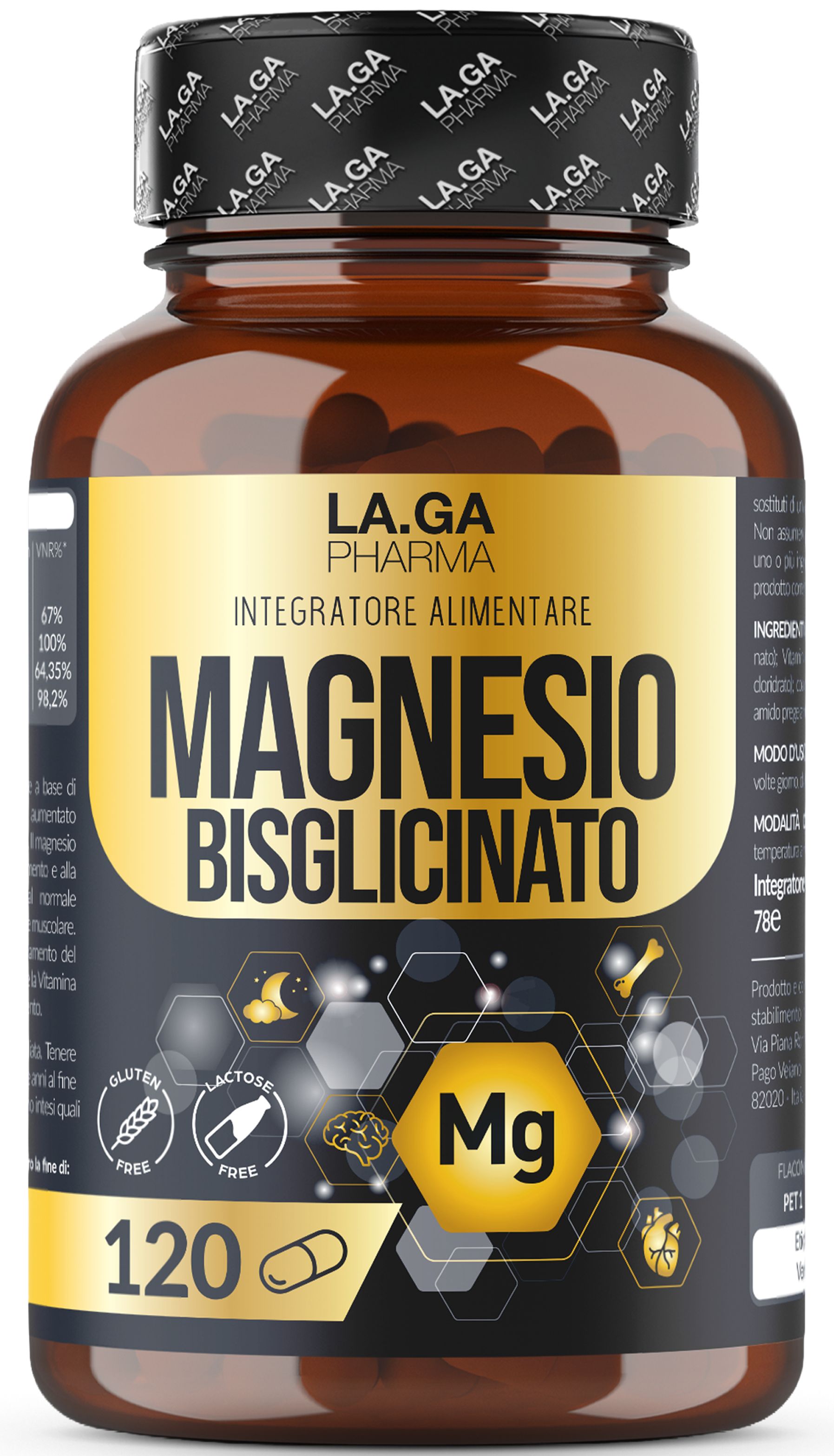 MAGNESIO BISGLICINATO (Fornitura Fino a 4 Mesi), Magnesio Completo 120 Capsule con Vitamine B5, B6|
