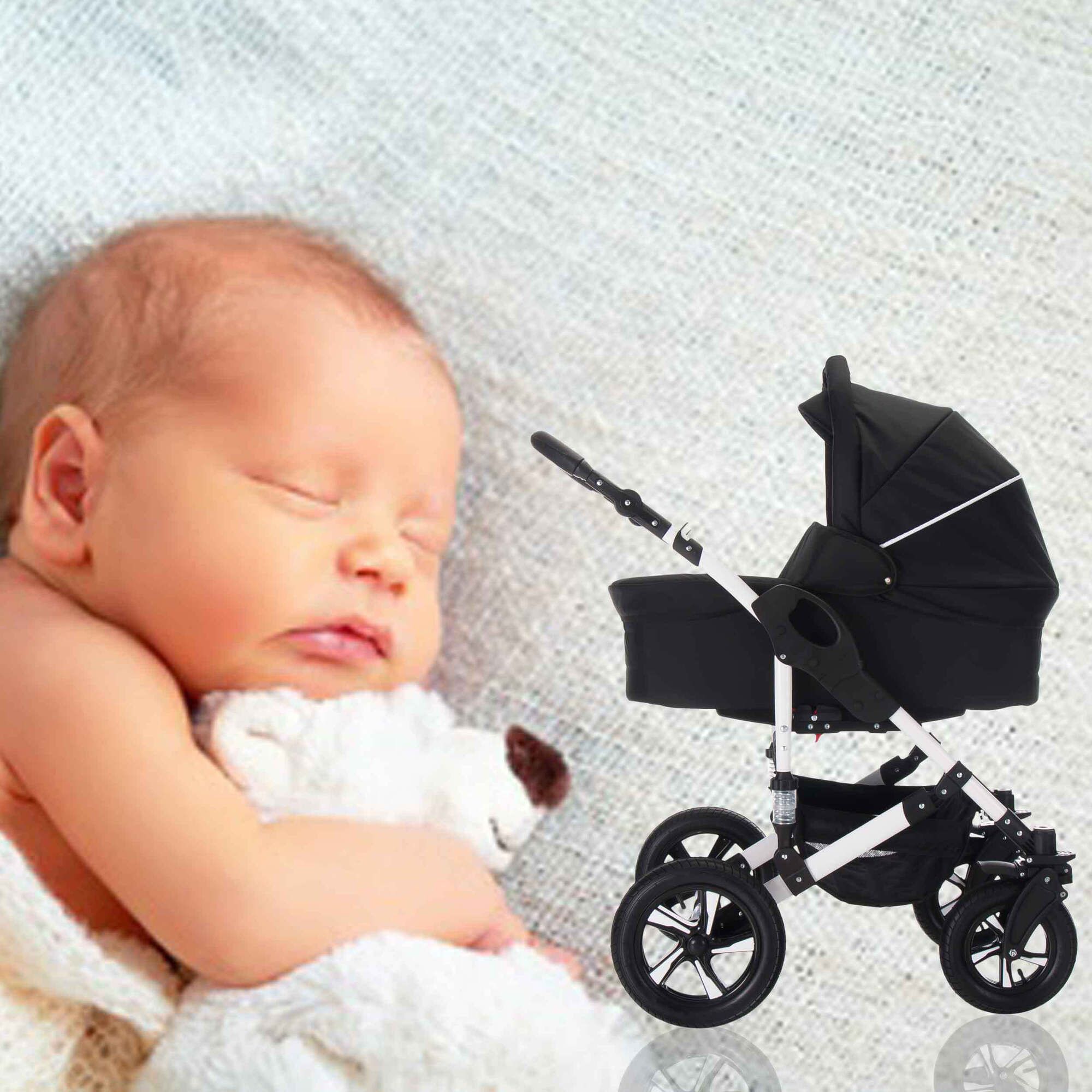 Bebebi Florida 4 in 1 Kinderwagen Komplettset ISOFIX Basis Luftreifen, Floblack