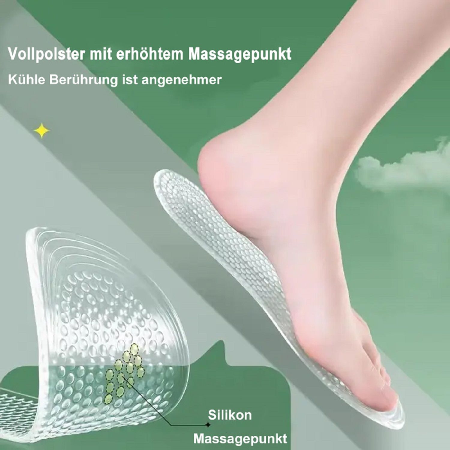 Silikon Massage Einlegesohlen, atmungsaktiv, bequem & rutschfest, für Sport & Freizeitschuhe