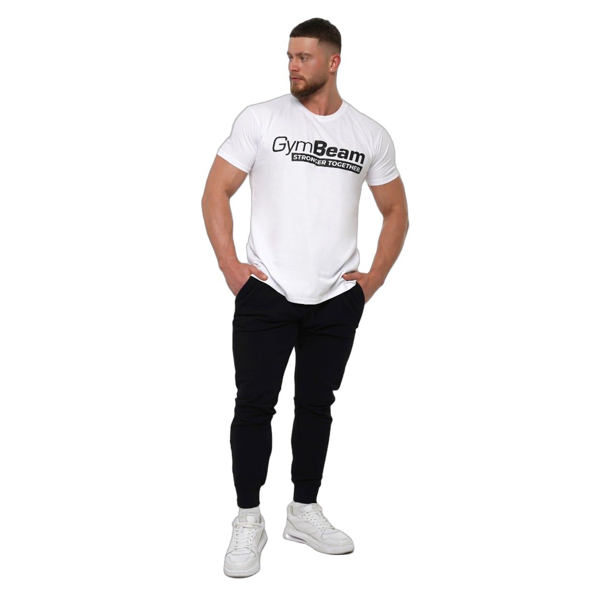 GymBeam T-Shirt Herren Regular Kurzarm Stronger Together Weiß