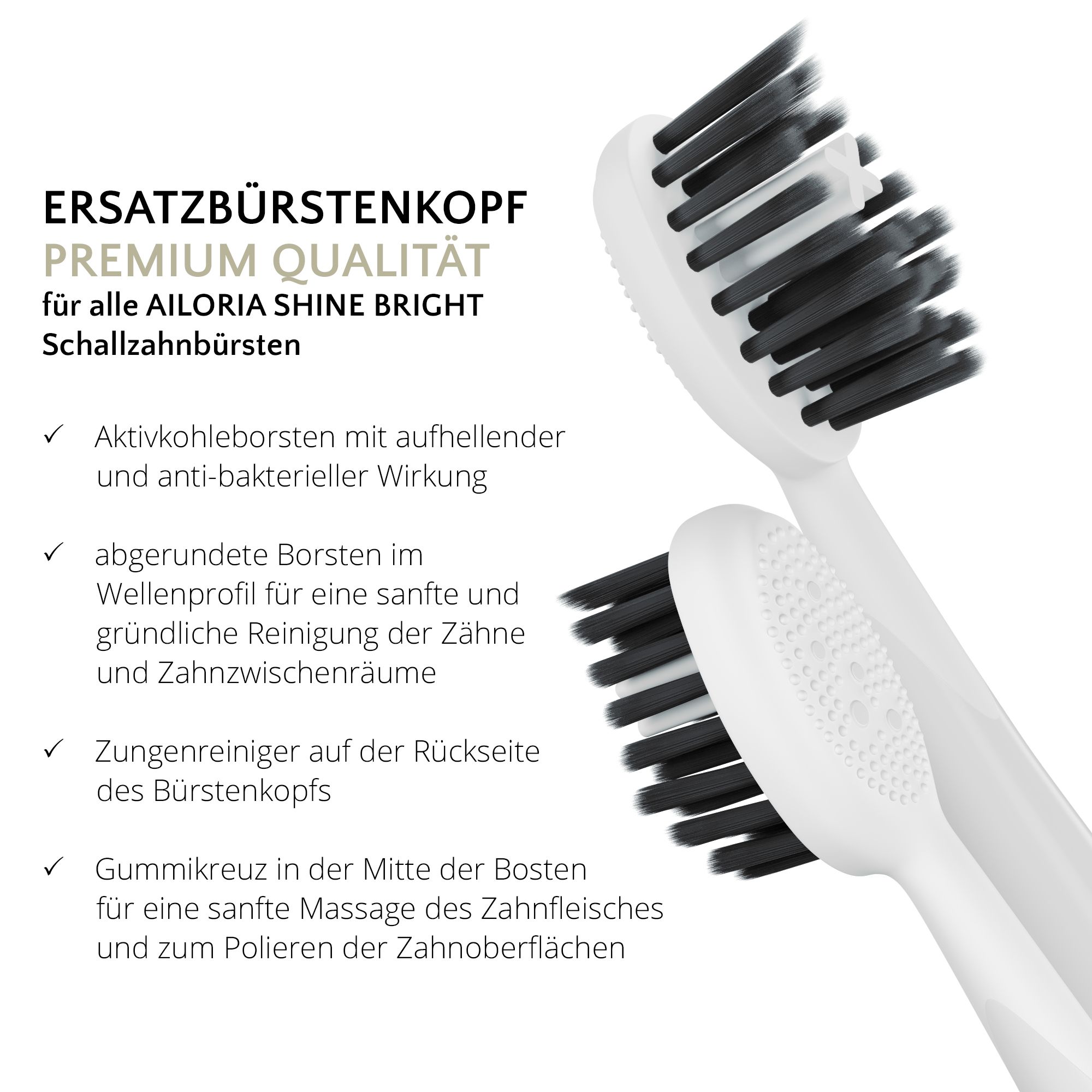 AILORIA SHINE BRIGHT Charcoal Ersatzbürstenköpfe 6er Set