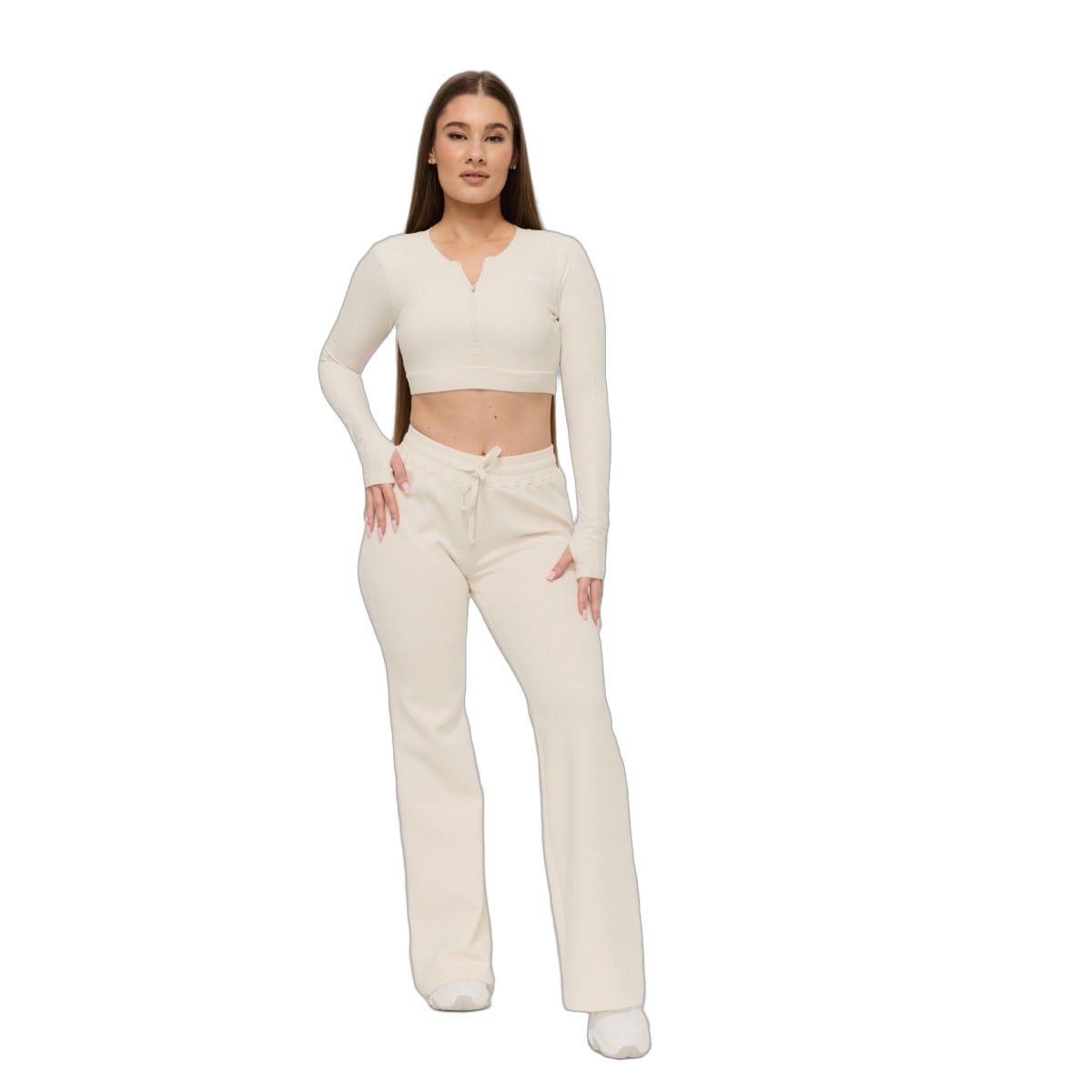 GymBeam Sport-Top Damen cropped Langarm mit rundem Ausschnitt Pearl