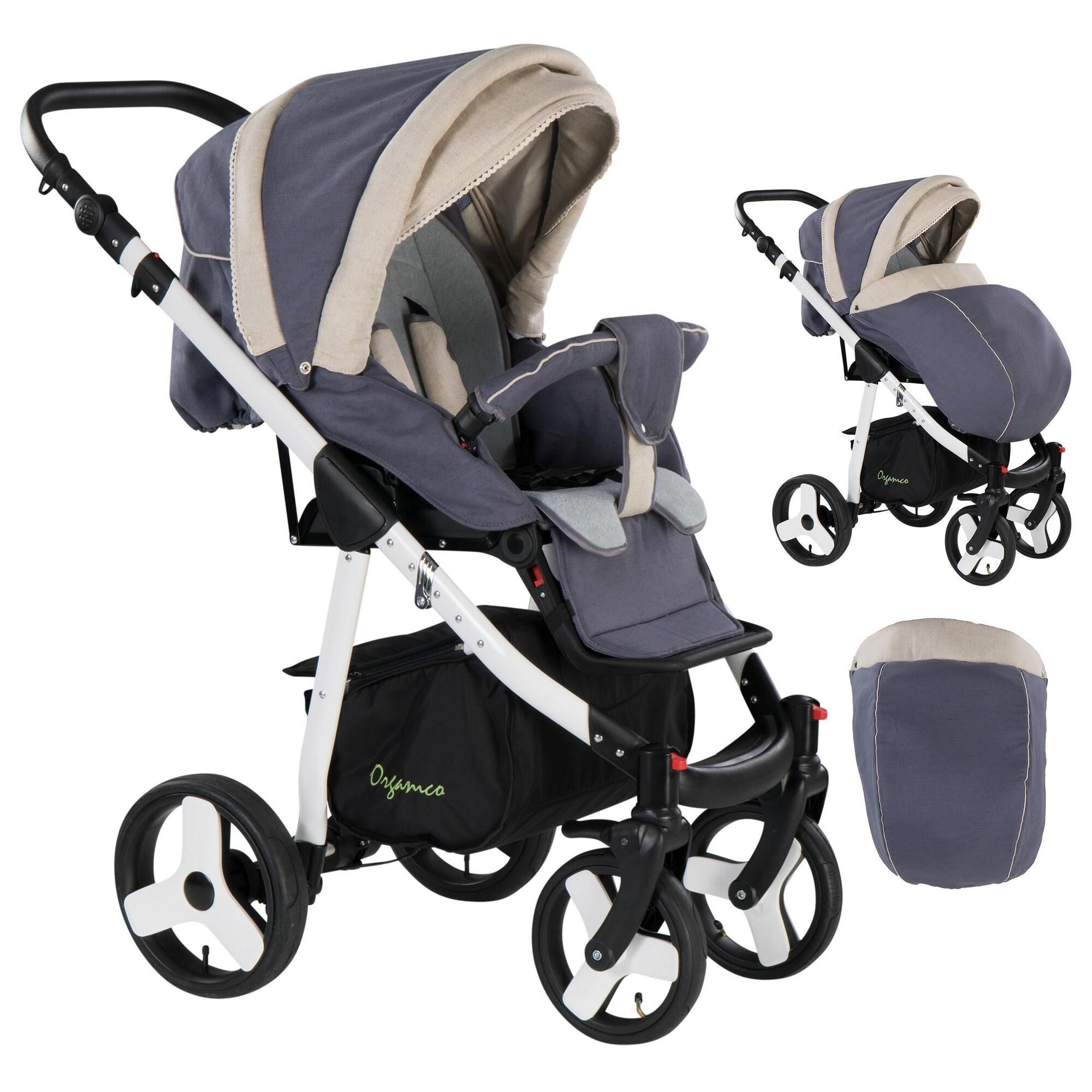 Friedrich Hugo Organico 2 in 1 Kombikinderwagen, Nature Mix Grau - Gestell Weiß
