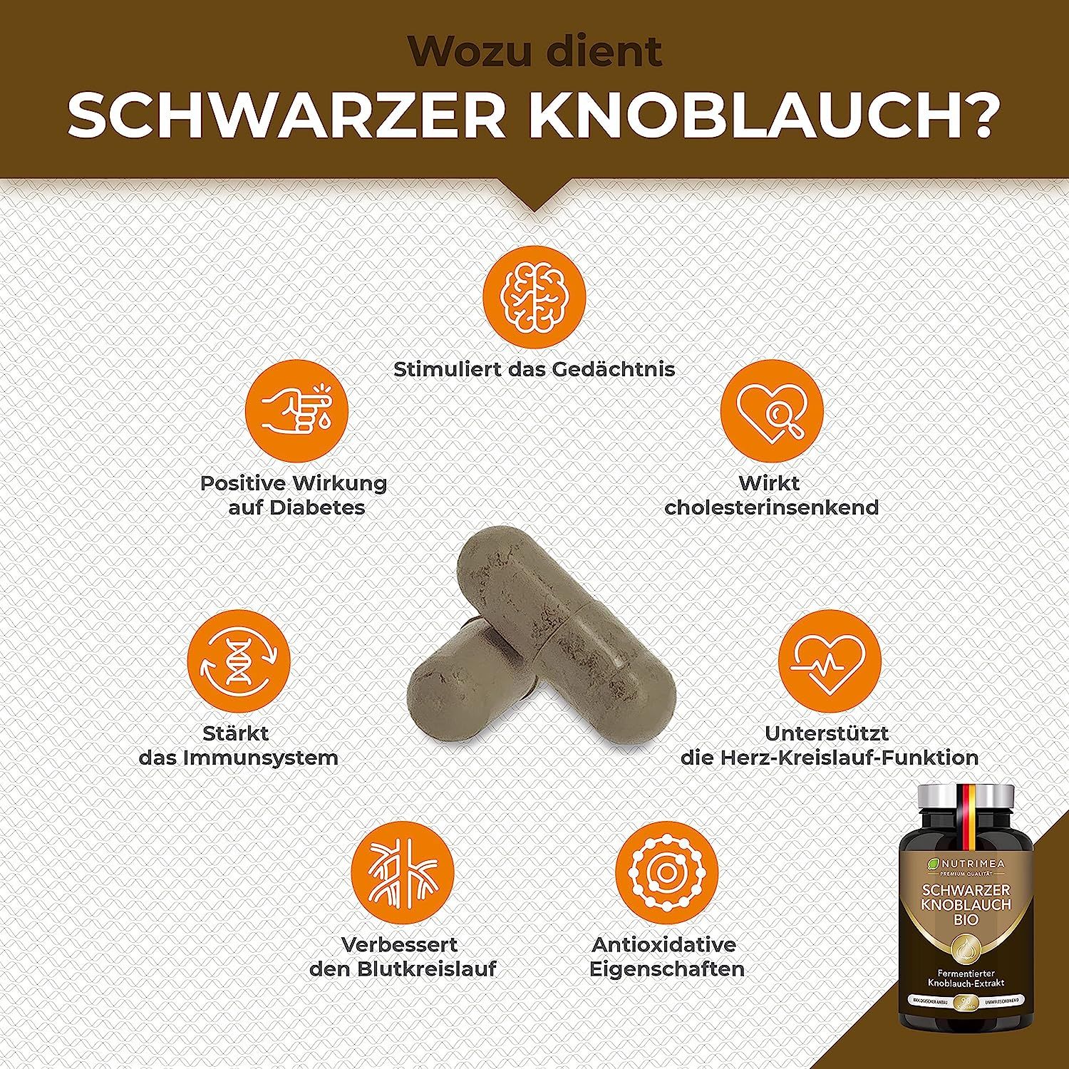 Nutrimea Schwarzer Knoblauch BIO | Knoblauchextrakt PATENTIERT ABG10+® Aged Black Garlic Extrakt