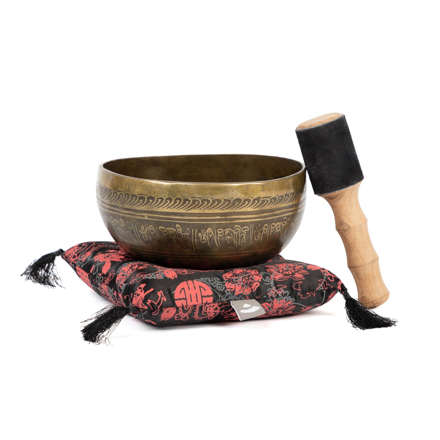 bodhi Tibetische Klangschale mit TARA, inkl. Kissen, Holzklöppel, Filz-Klöppel & BW-Beutel