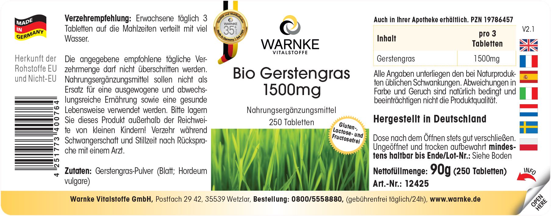 Warnke Vitalstoffe | Bio Gerstengras 1500mg