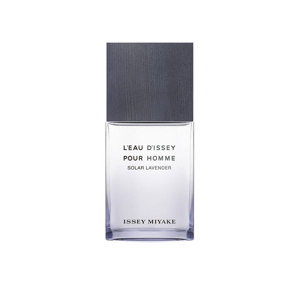 Rechteckiger Flakon mit grauer Kappe. Aufschrift: L'Eau d'Issey pour Homme Solar Lavender. Marke: Issey Miyake.