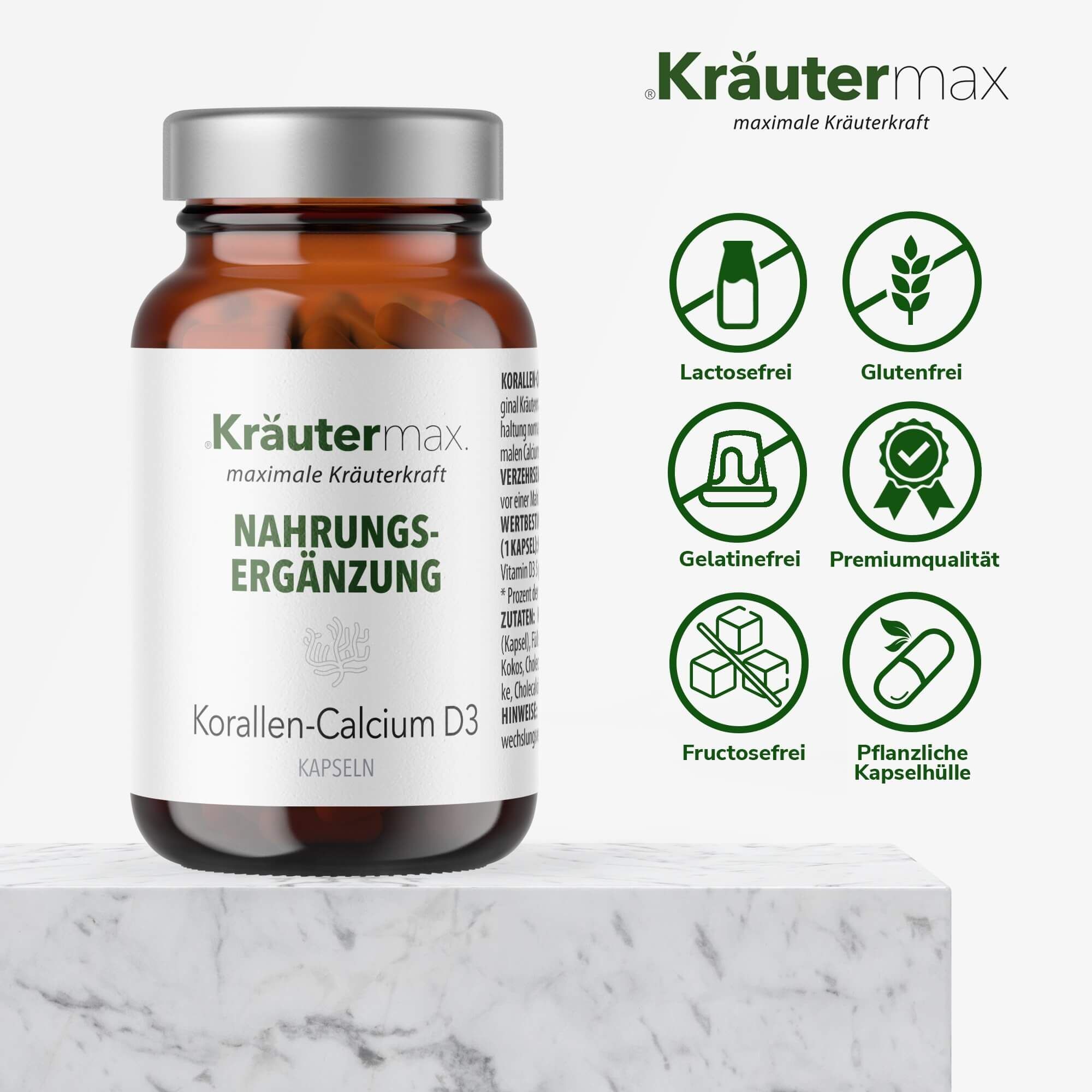 Kräutermax Korallen-Calcium 890 mg plus Vitamin D3 Kapseln