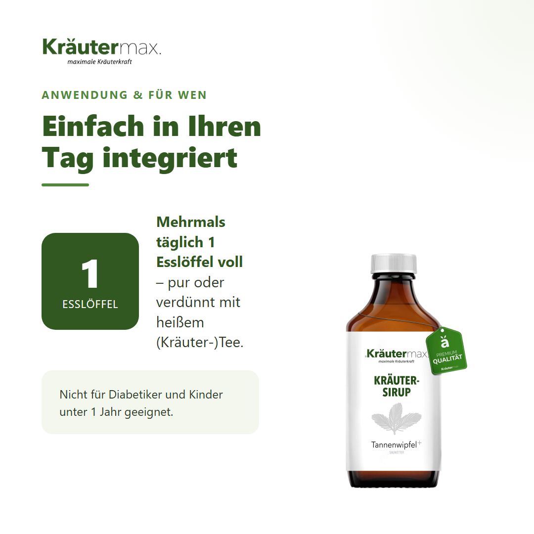 Anwendungshinweis: 1 Esslöffel Sirup mehrmals täglich. Braunglasflasche mit Qualitätssiegel.
