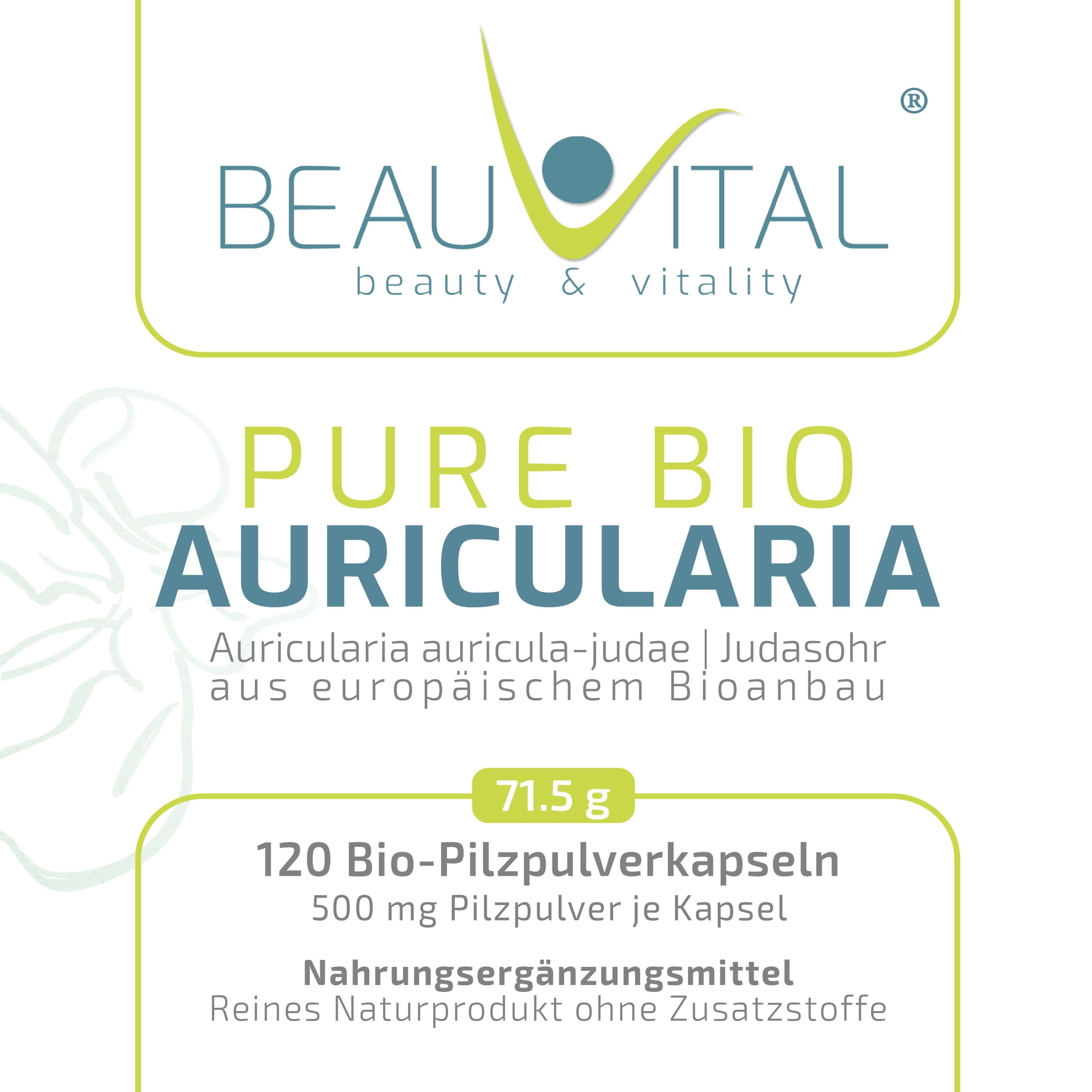 BEAUVITAL® Pure Bio Auricularia Kapseln, Judasohr (Auricularia auricula-judae) aus EU-Anbau