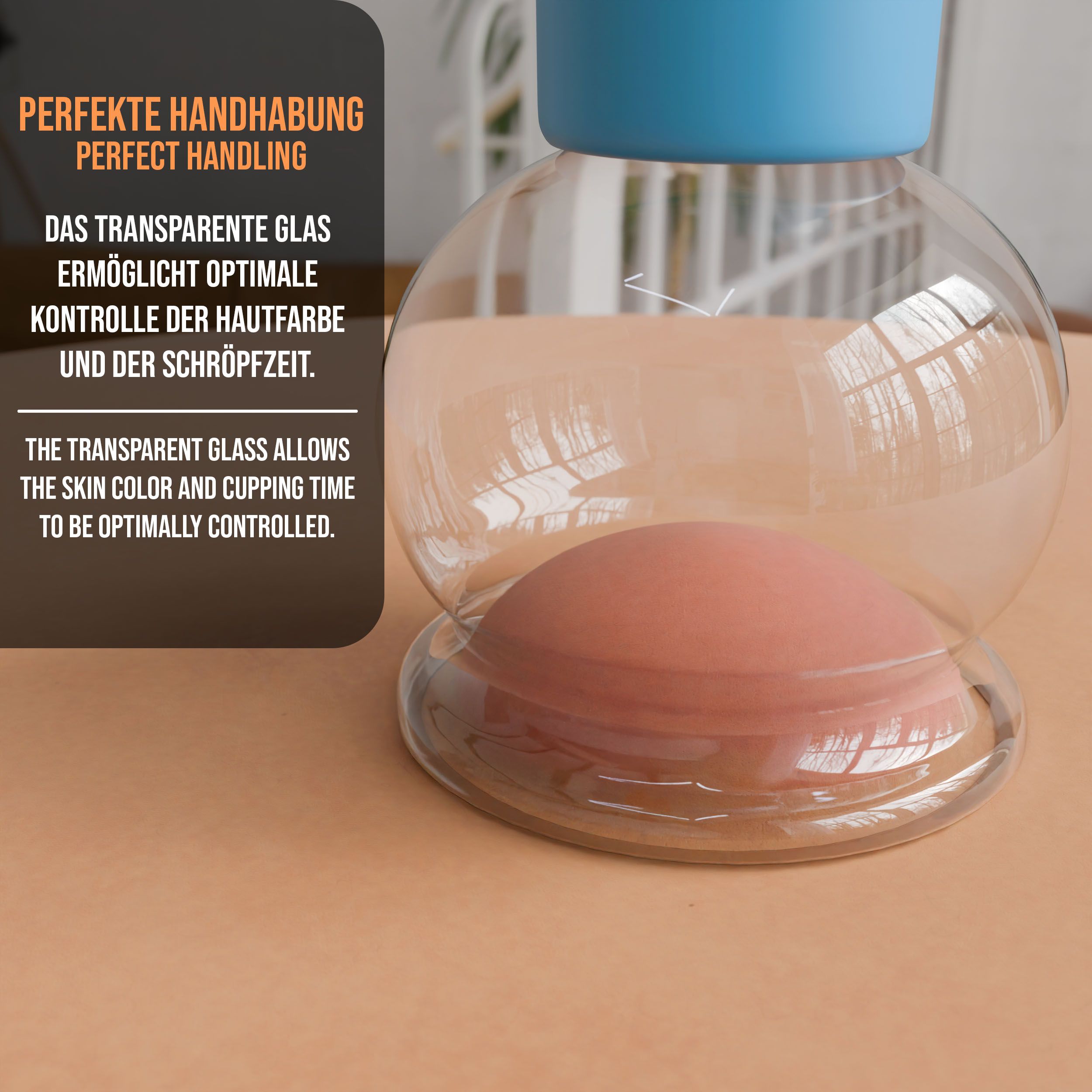 Pulox Schröpfglas aus Echtglas mit Saugball - 25mm in Blau