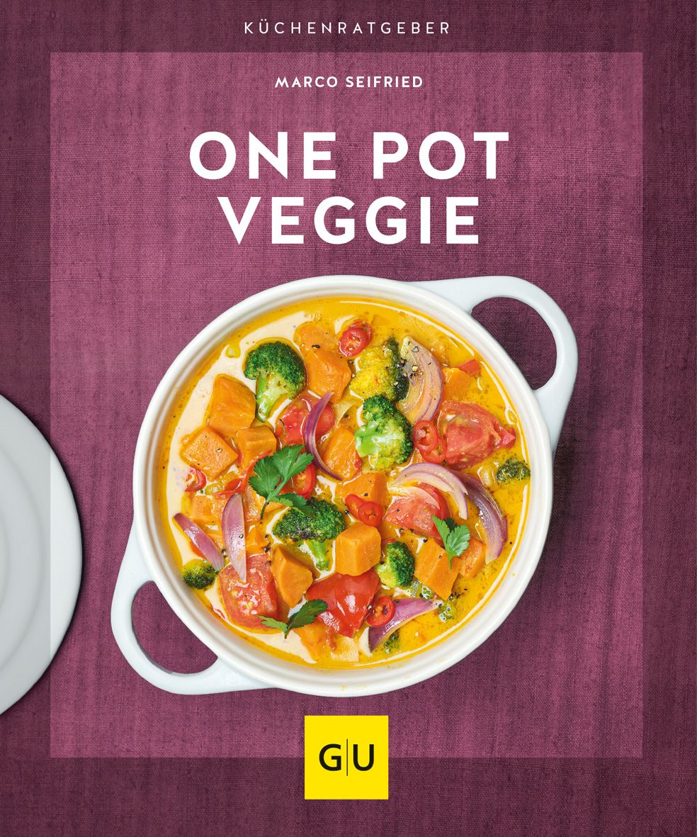 Kochbuch "One Pot Veggie" von Marco Seifried. Auf dem Cover ein Gericht in einer weißen Schüssel. GU-Logo.