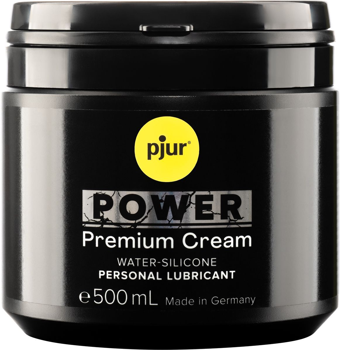 Schwarzer Tiegel pjur POWER Premium Cream, Wasser-Silikon Gleitmittel, 500 ml.