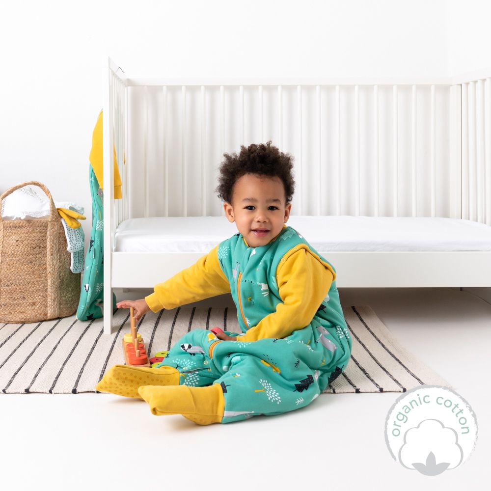 schlummersack Ganzjahres Schlafsack mit Füßen aus 100% Bio-Baumwolle in 2.5 Tog 100 cm Waldtiere