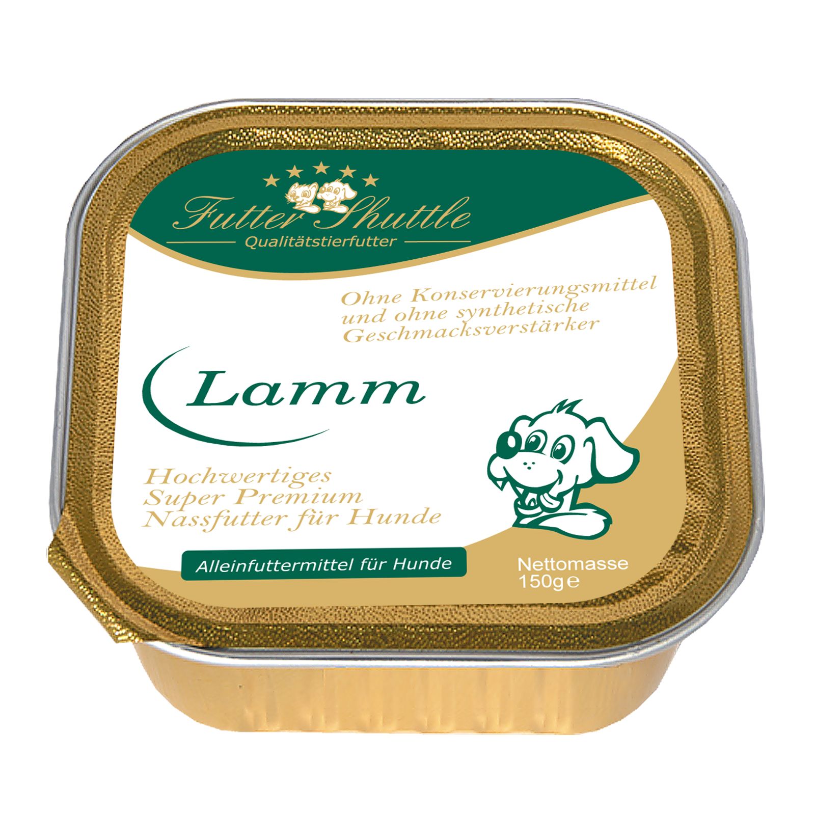 Hochwertiges Nassfutter Lamm für Hunde, in praktischen Portion Schalen